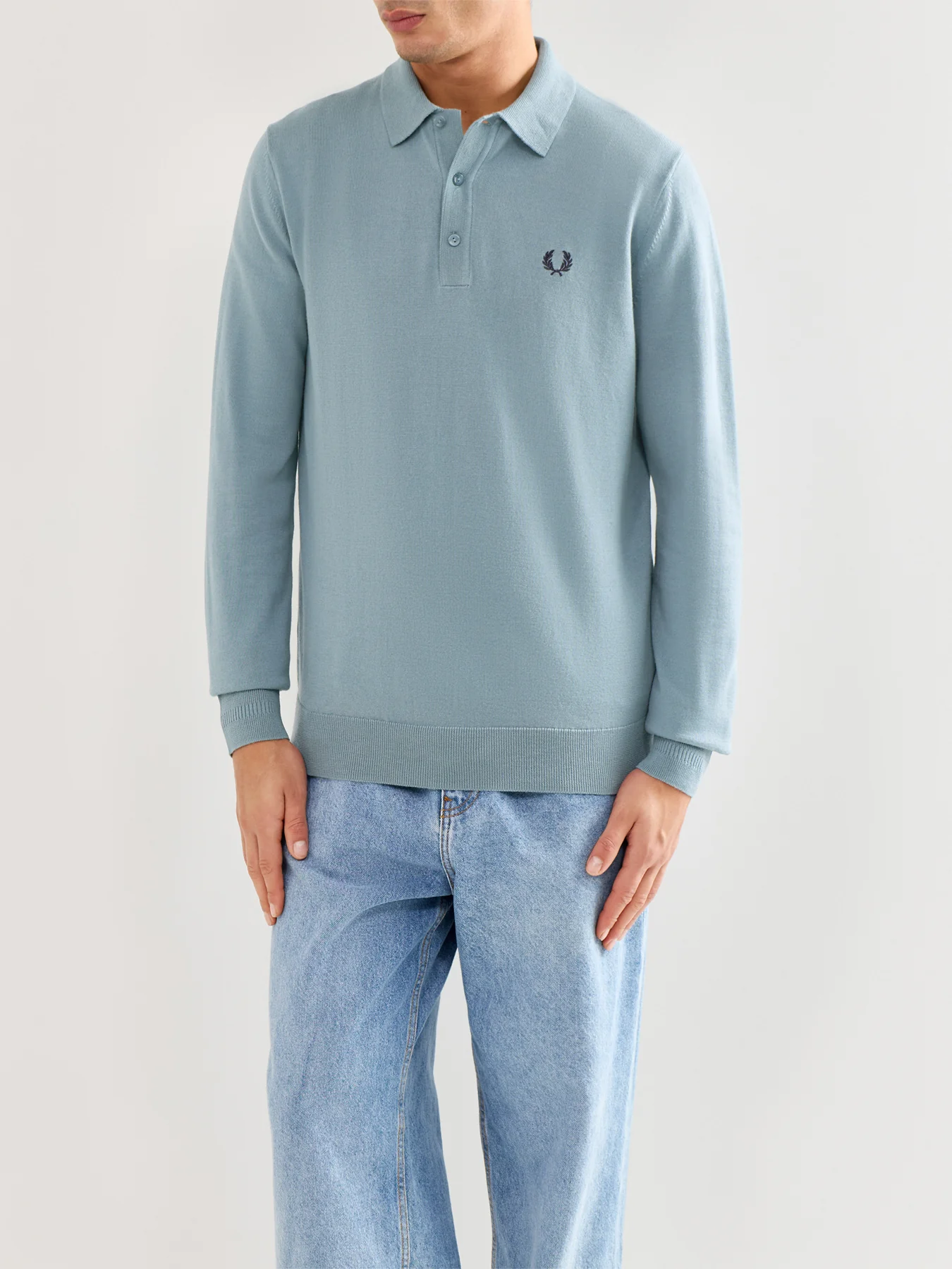 Classic Knitted Long Sleeve Polo Shirt Blue - Image 4