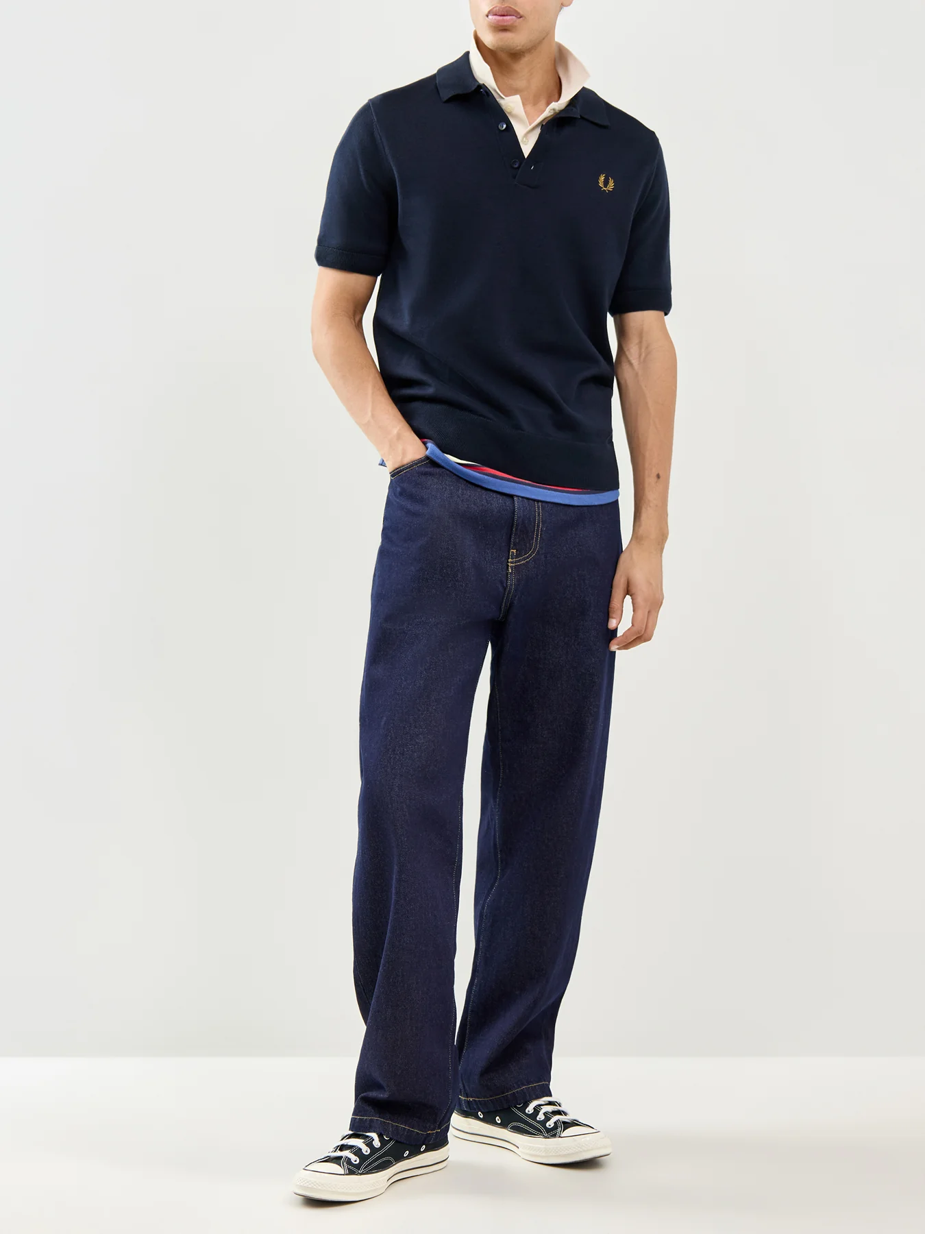 Cotton Knitted Polo Shirt Navy - Image 2
