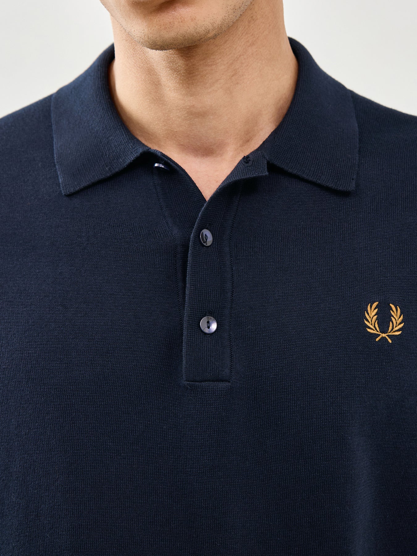 Cotton Knitted Polo Shirt Navy - Image 3