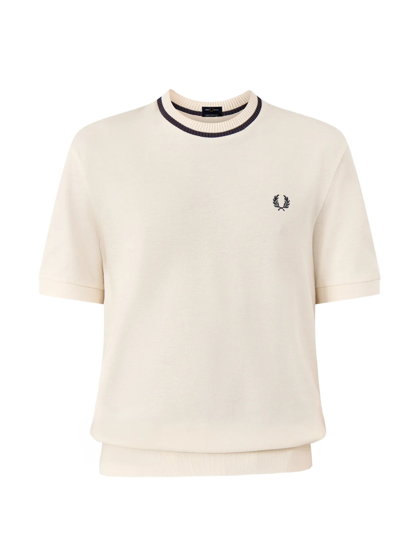 Crew Neck Pique T-Shirt Ecru