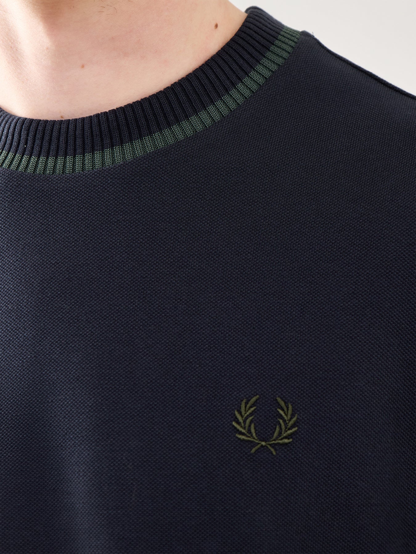 Crew Neck Pique T-Shirt Navy - Image 3