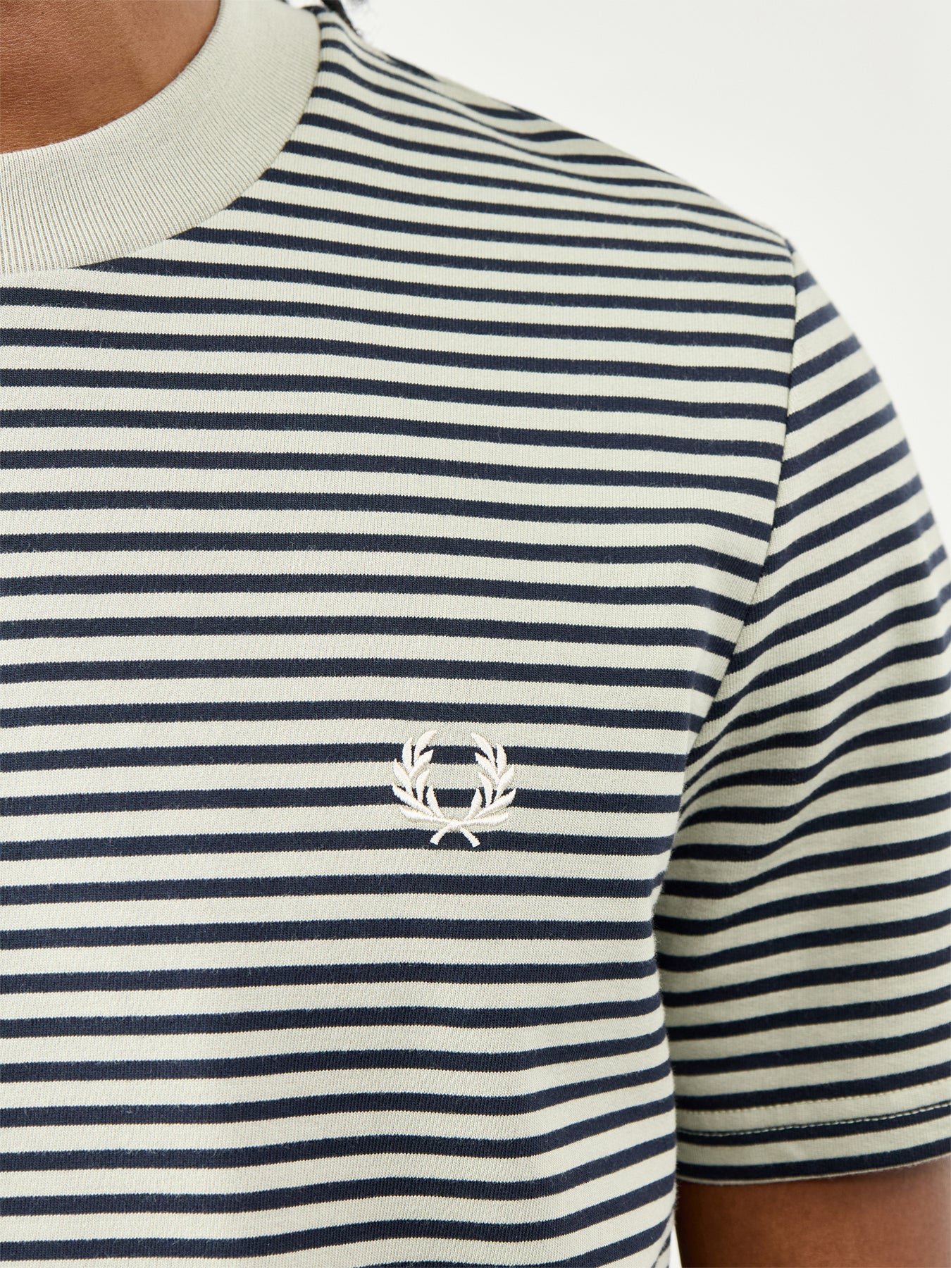 Fred Perry Fine Stripe Heavyweight Cotton T-Shirt Green - Image 3