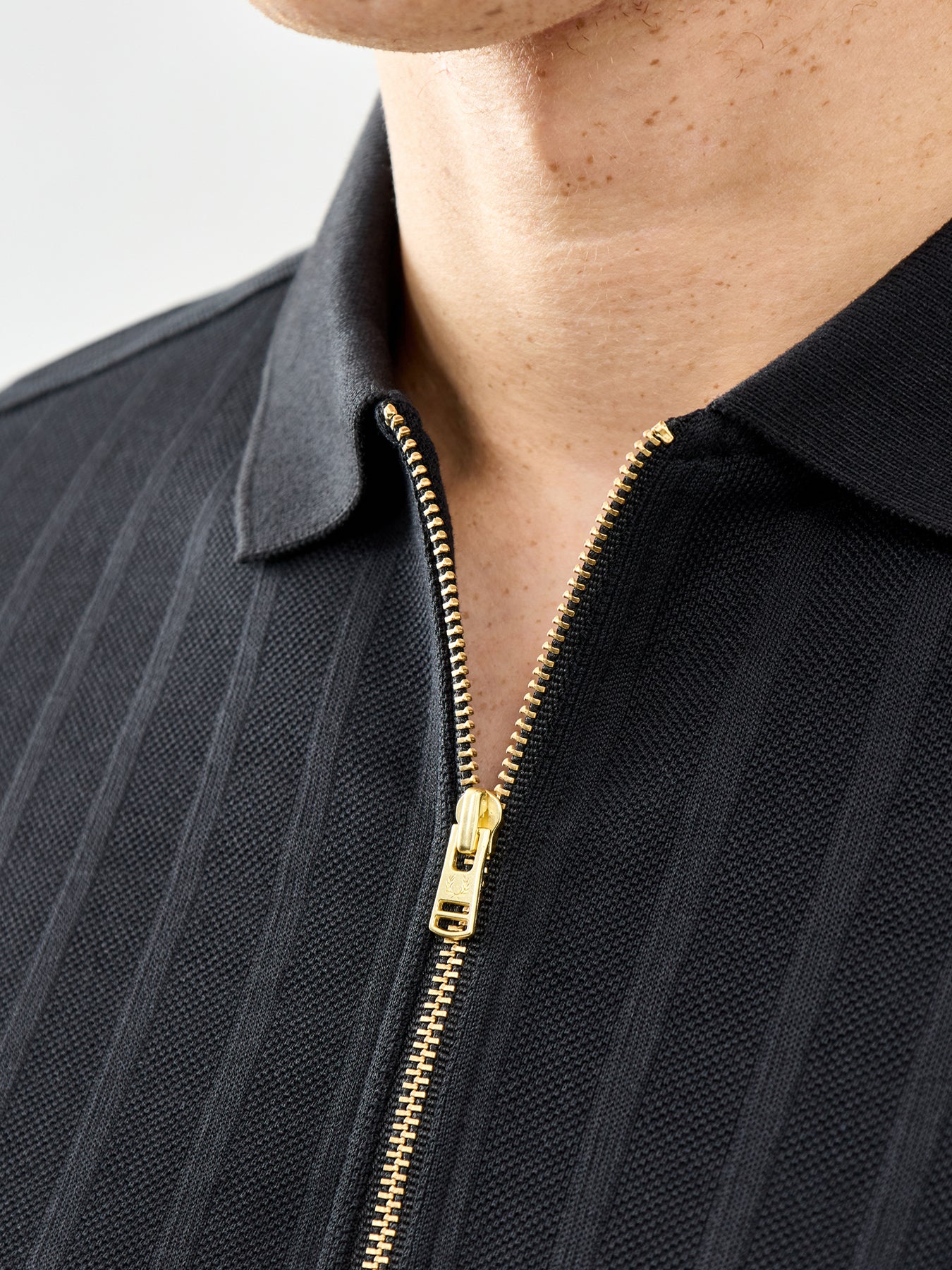 Striped Zip Polo Shirt Black - Image 3