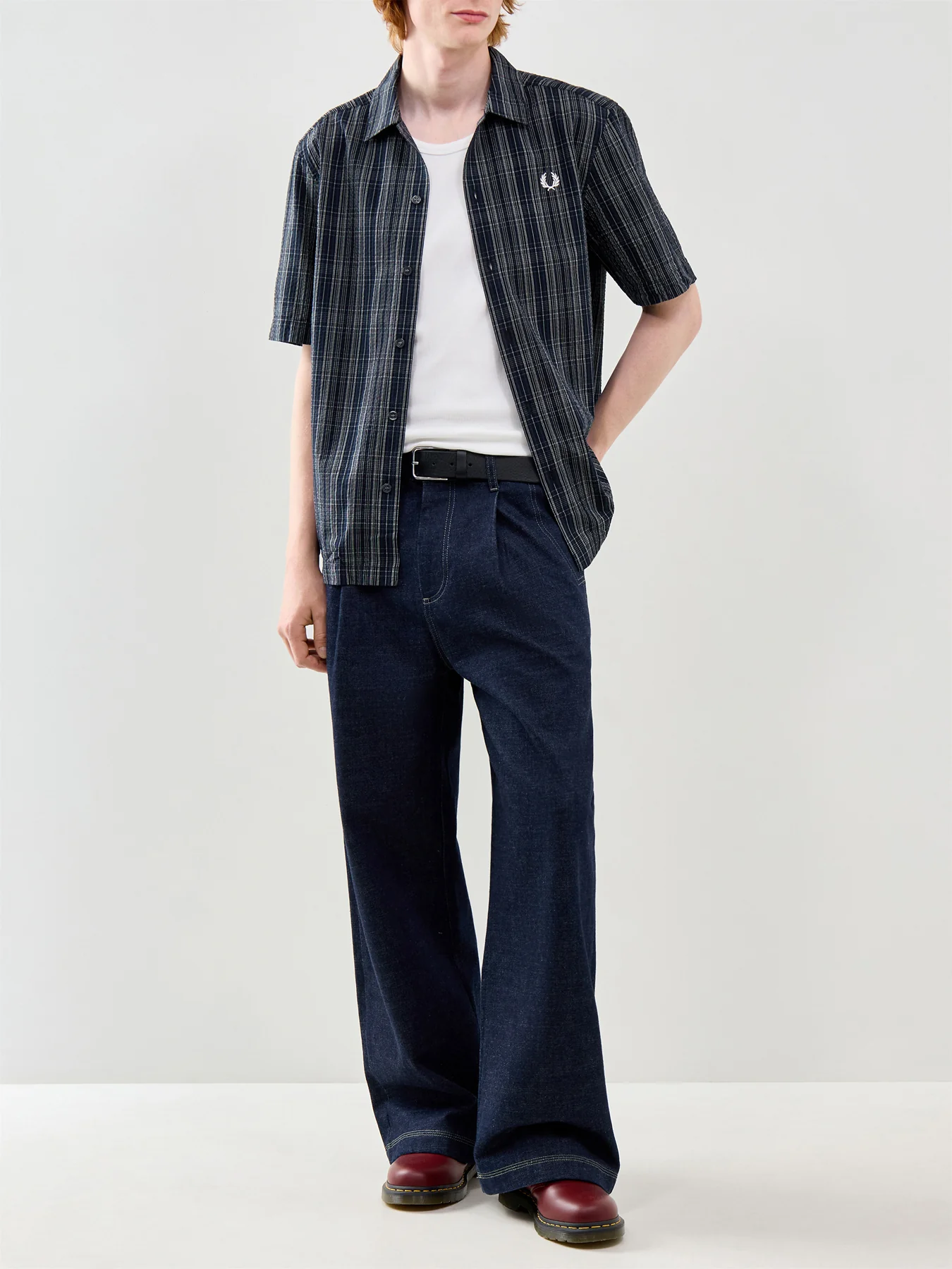 Seersucker Check Short Sleeve Shirt Navy - Image 2