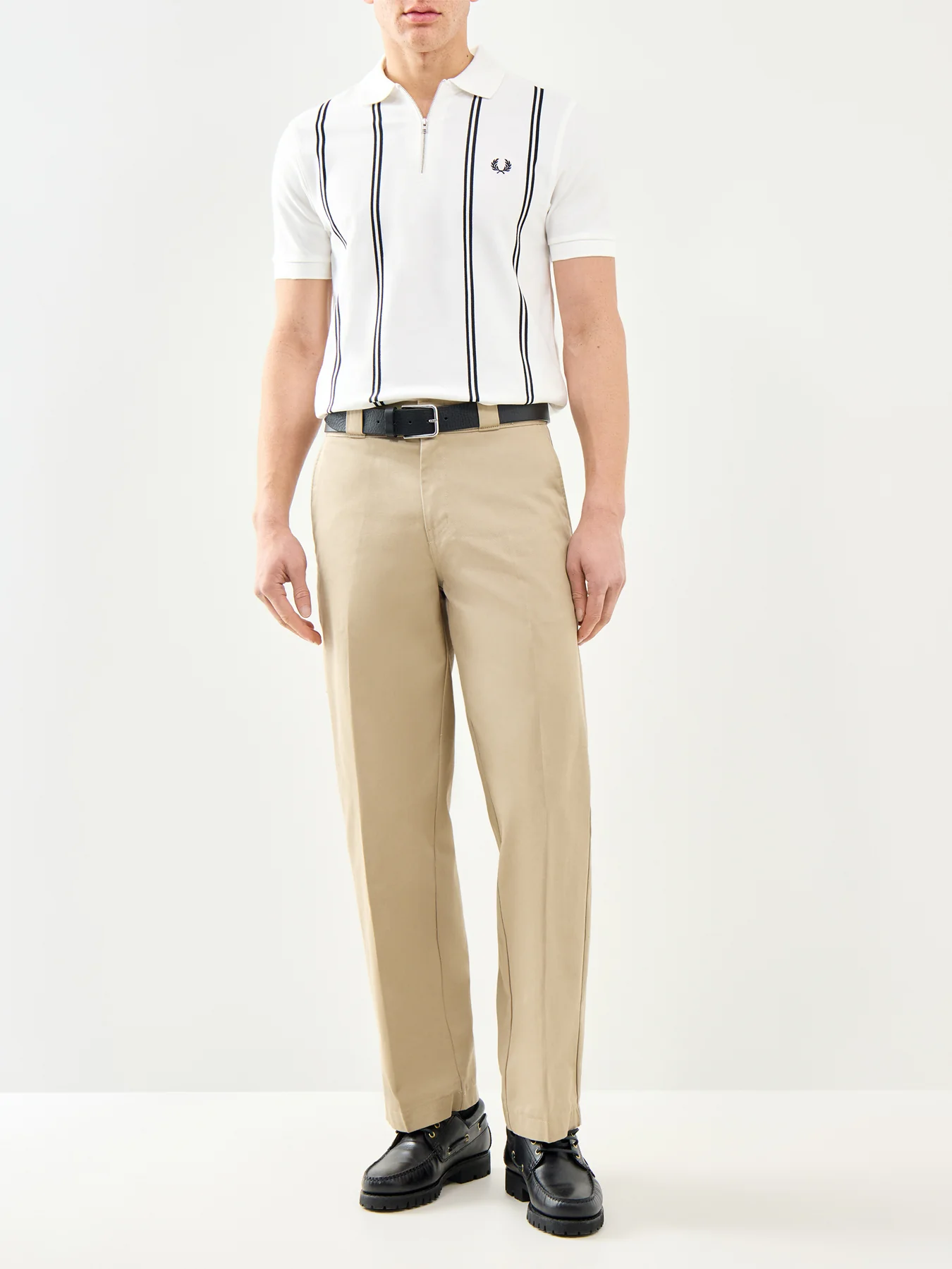 Vertical Stripe Zip Polo Shirt White - Image 2