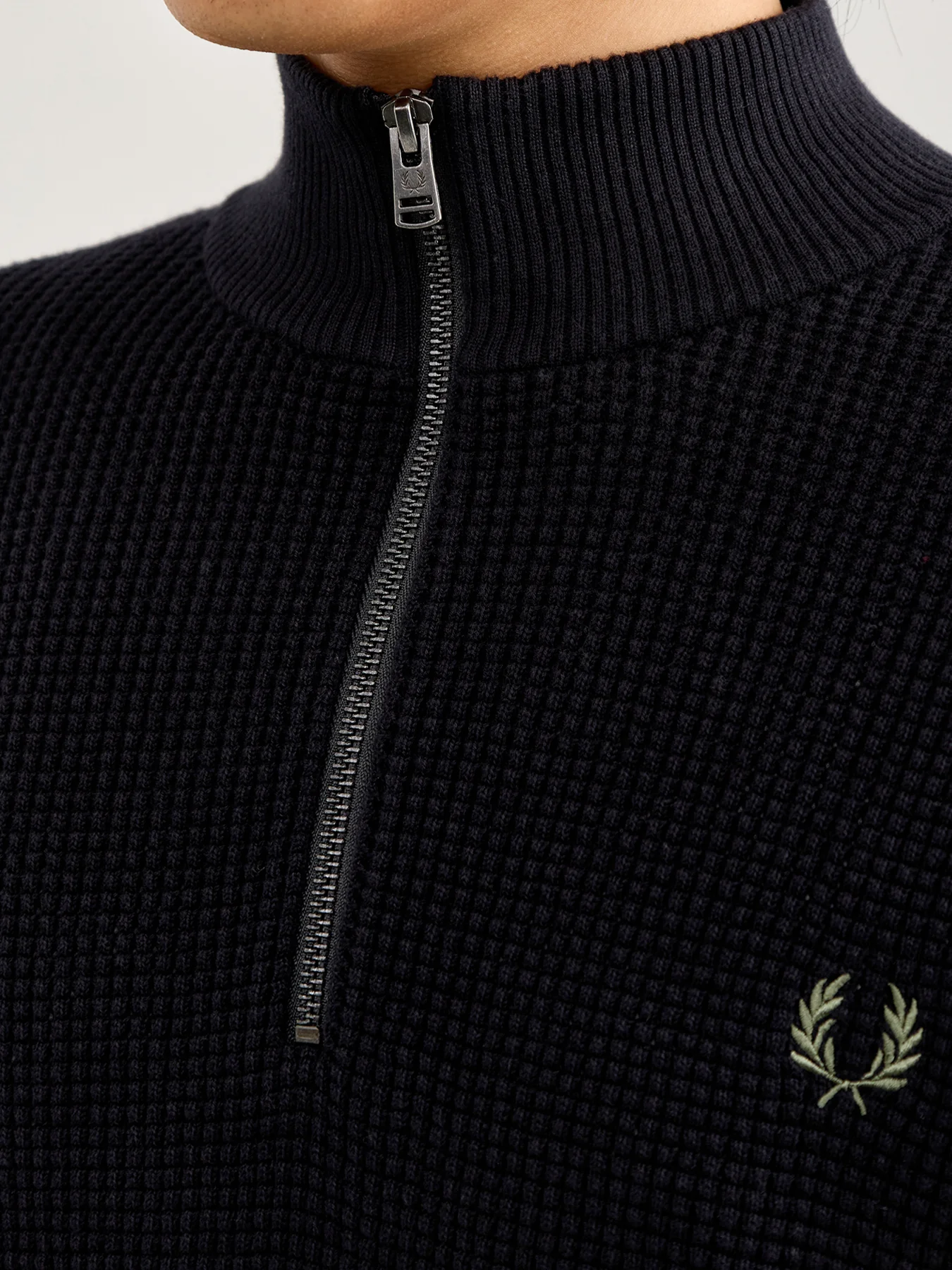 Waffle Stitch Half Zip Jumper Black - Image 3