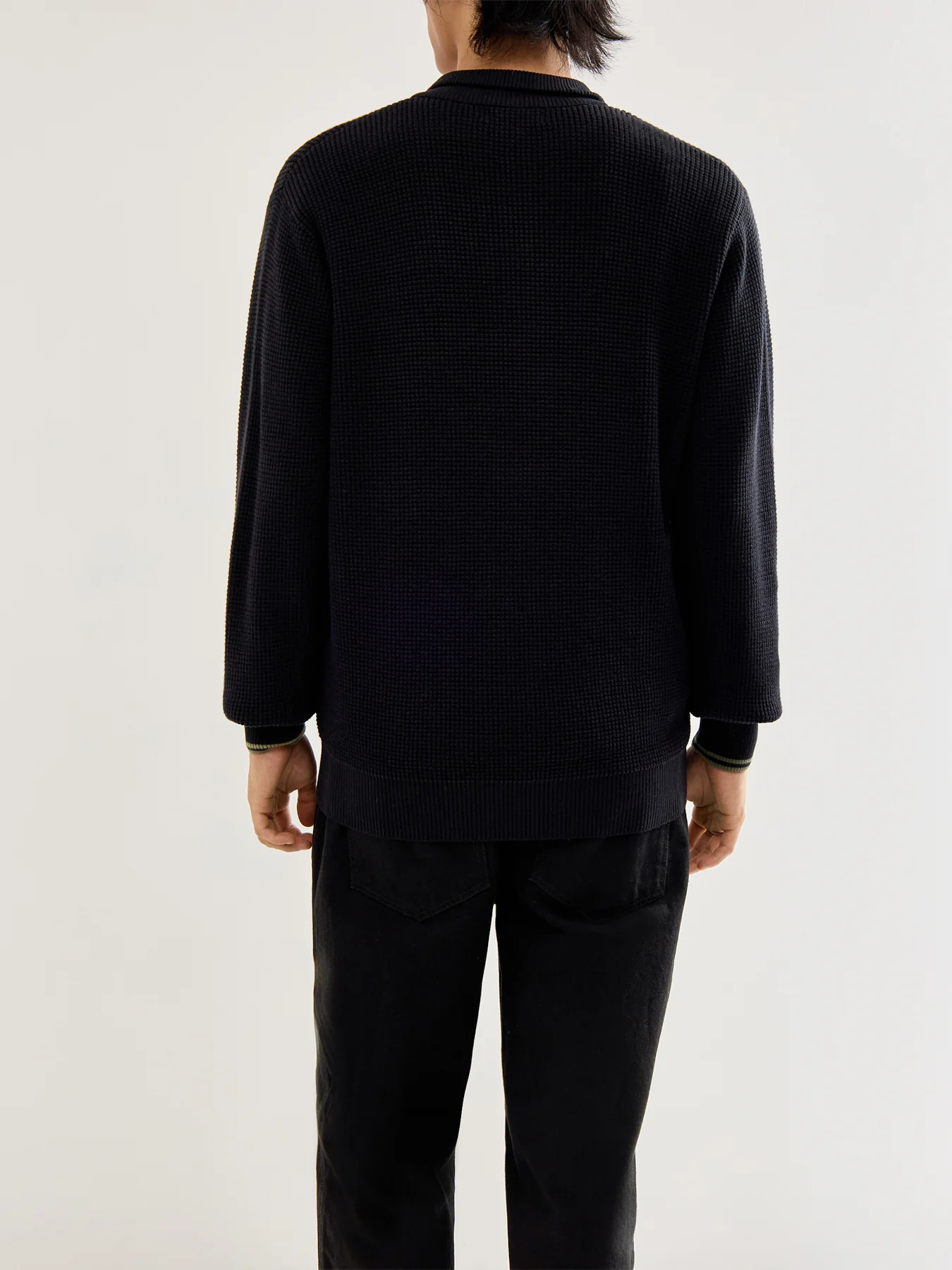 Waffle Stitch Half Zip Jumper Black - Image 5