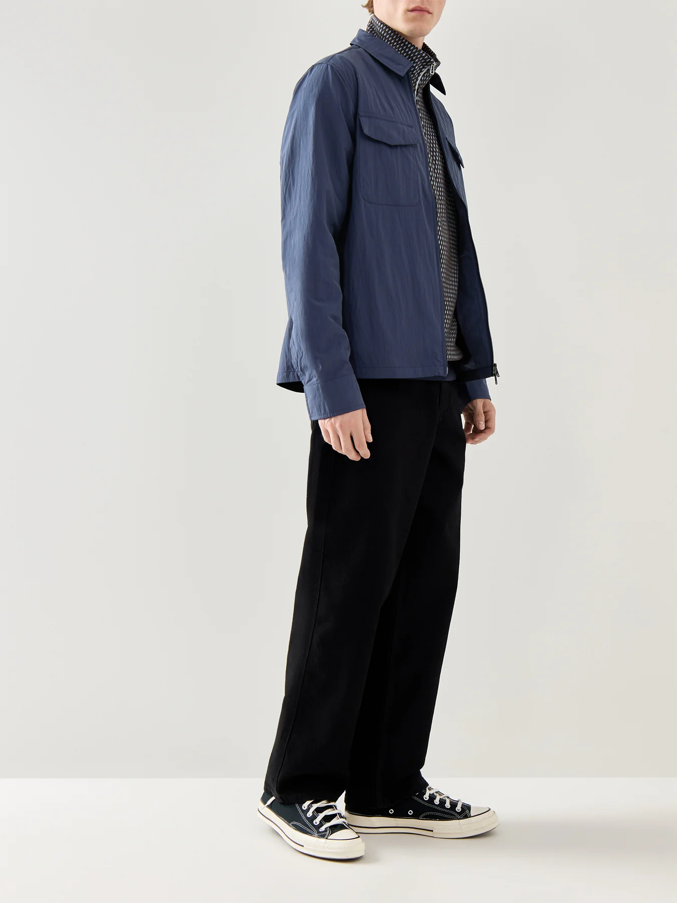 Zip Through Long Sleeves Overshirt Black - Image 2