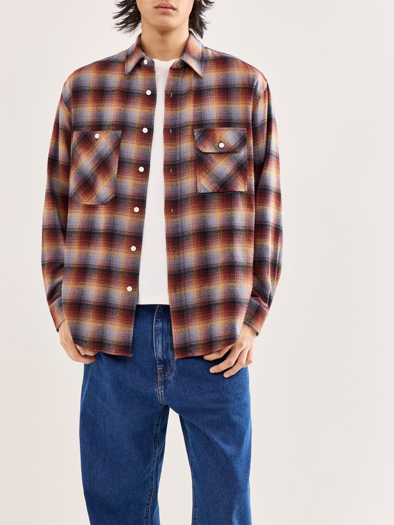 Flannel Check Work Shirt Brown - Image 4