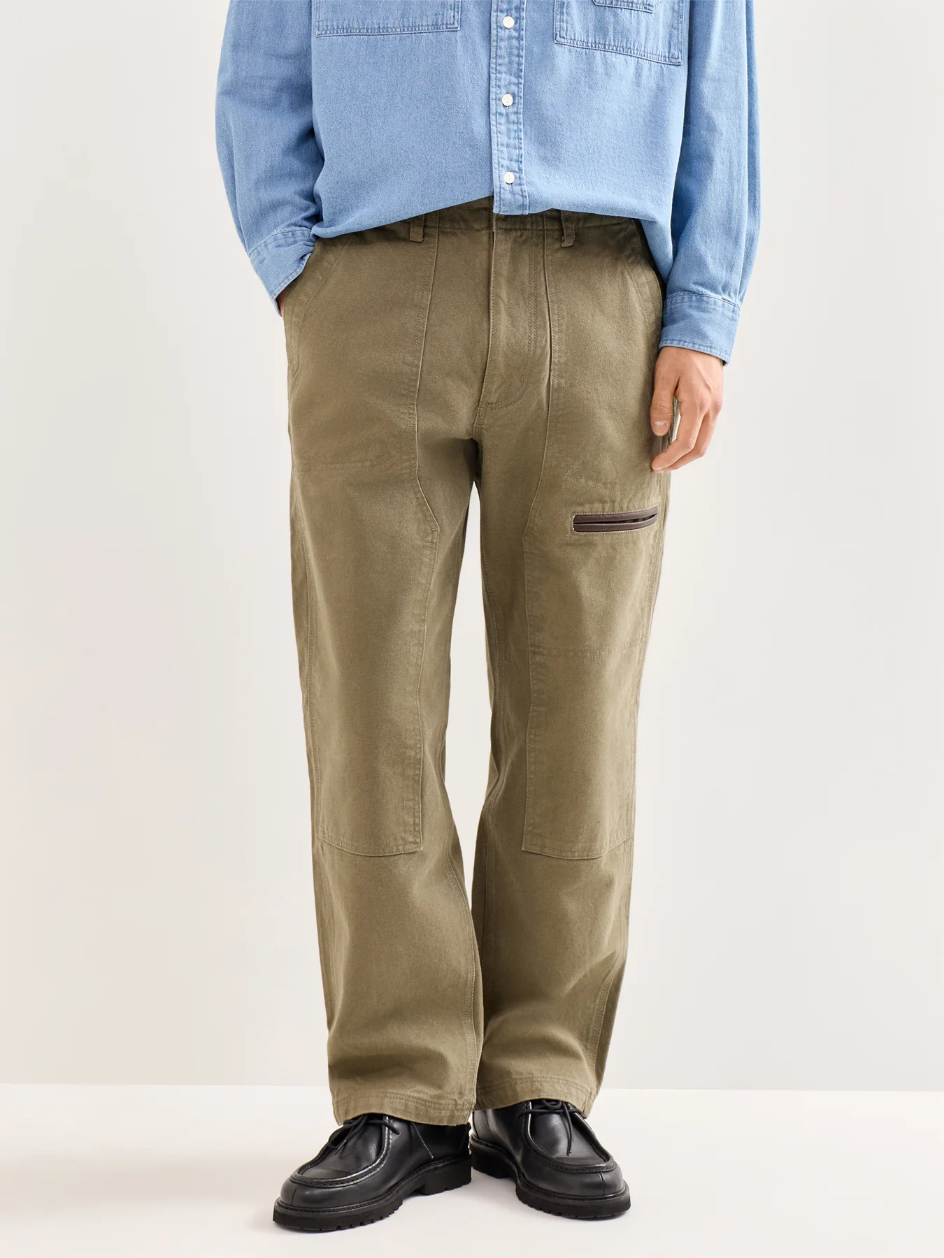 Heavy Canvas Destroyed Double Knee Pants Olive - Image 4