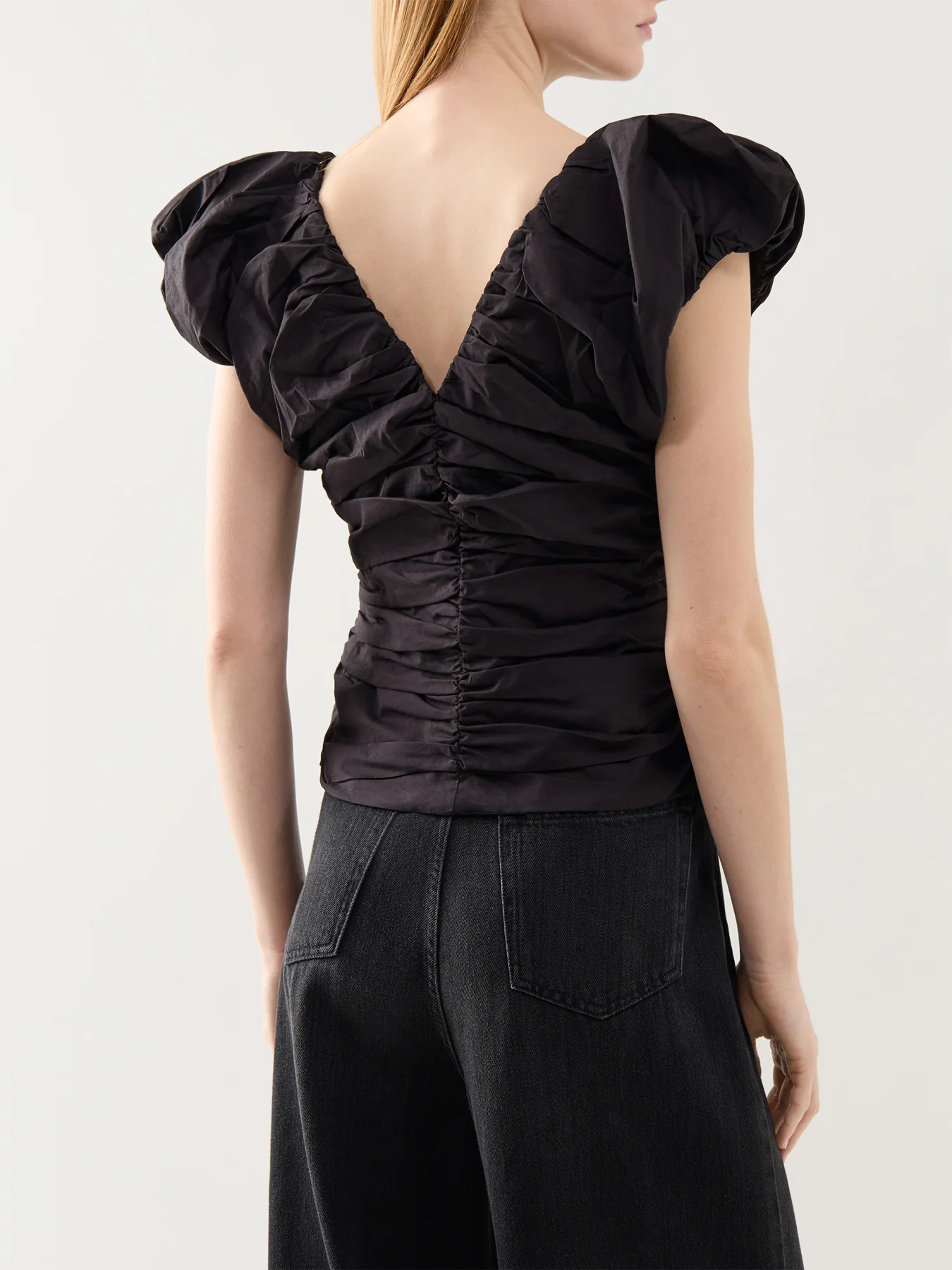 Stretch Cotton Ruched Top Black - Image 5