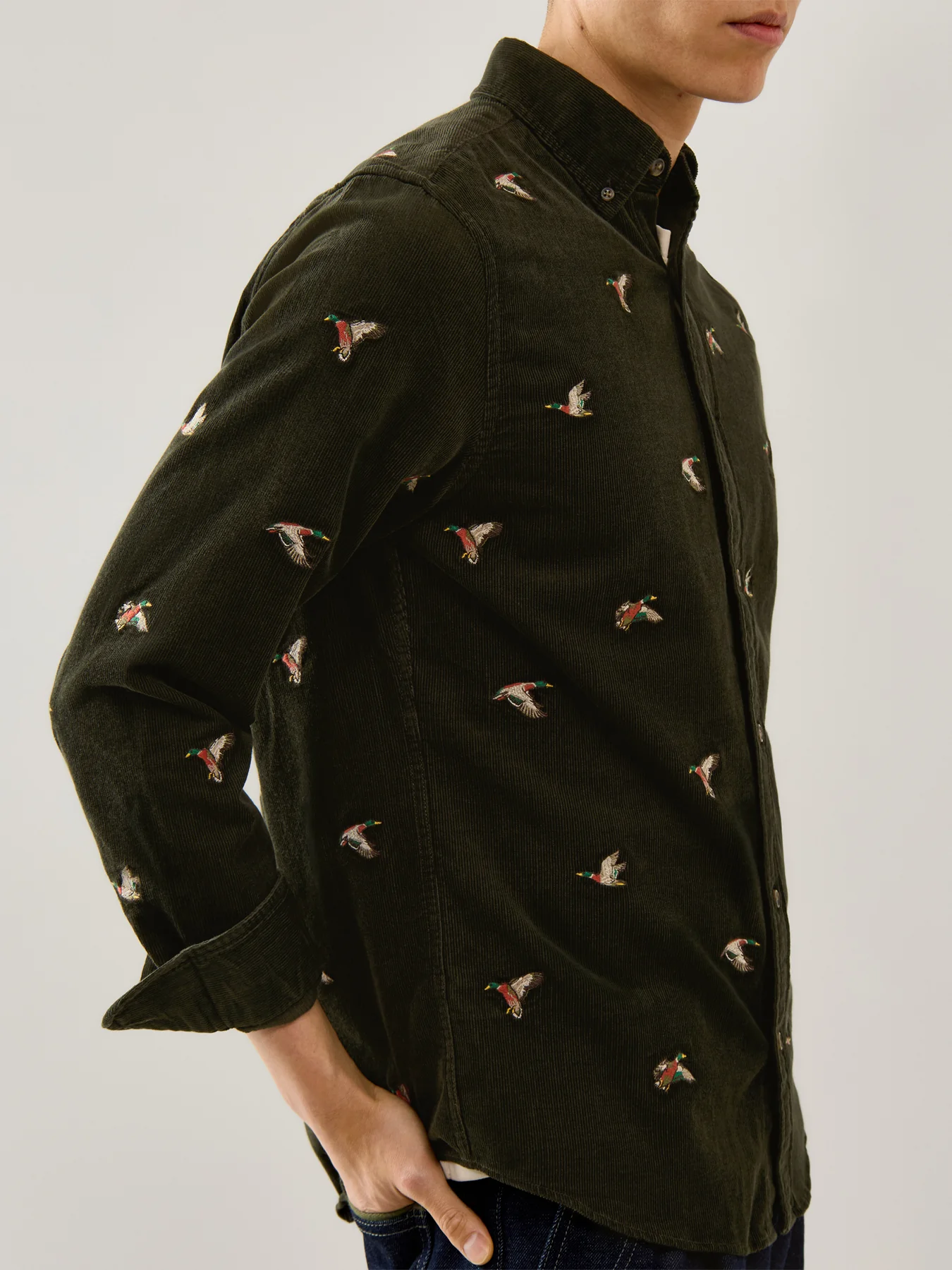 Embroidered Ducks Shirt Green - Image 3