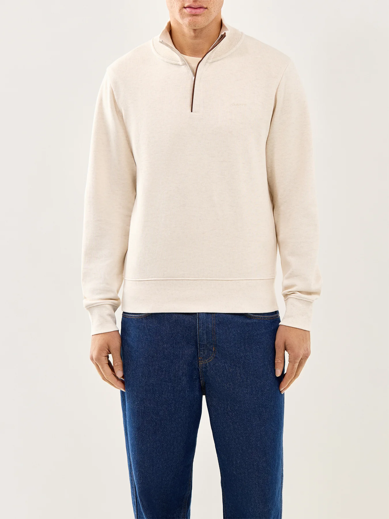 Sacker Rib Half-Zip Jumper Cream - Image 4