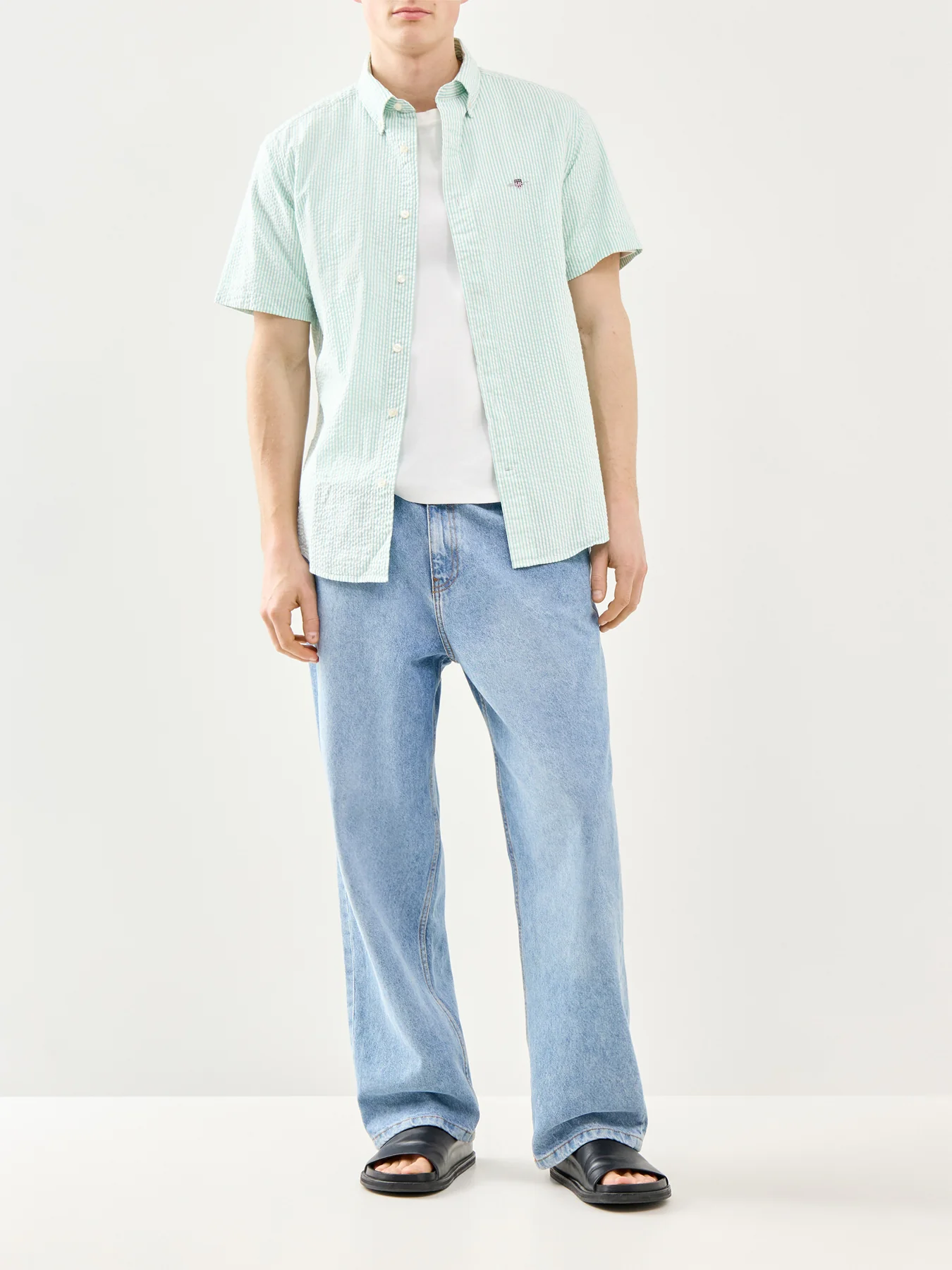 GANT Seersucker Stripe Short Sleeve Shirt Turquoise - Image 2