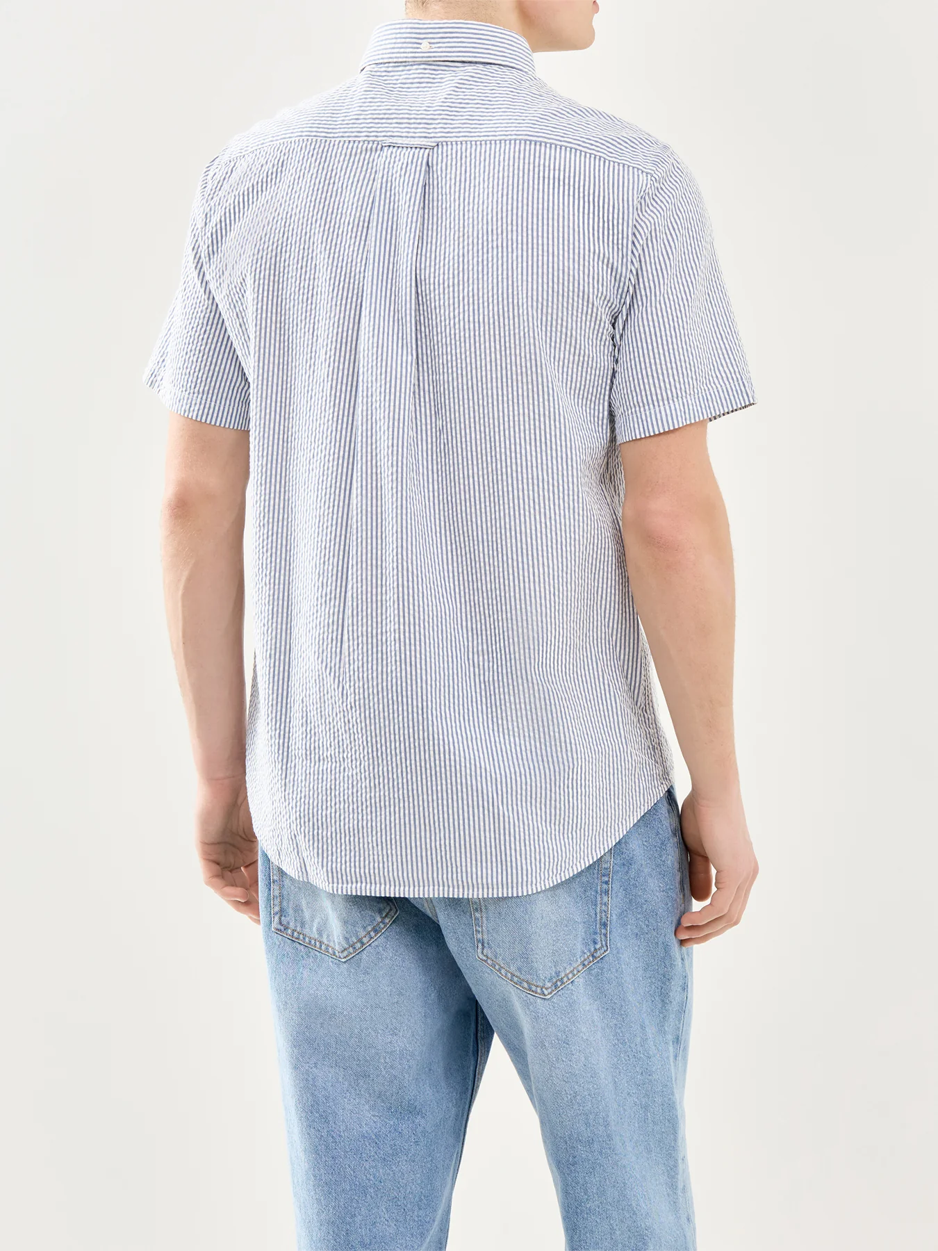 GANT Seersucker Stripe Short Sleeve Shirt Blue - Image 5