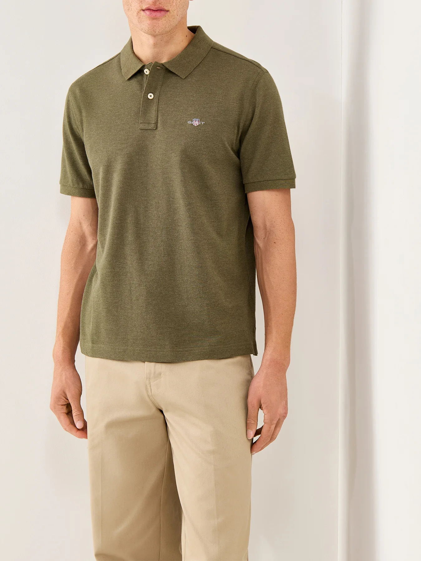 Shield Polo Top Khaki Green Melange - Image 4