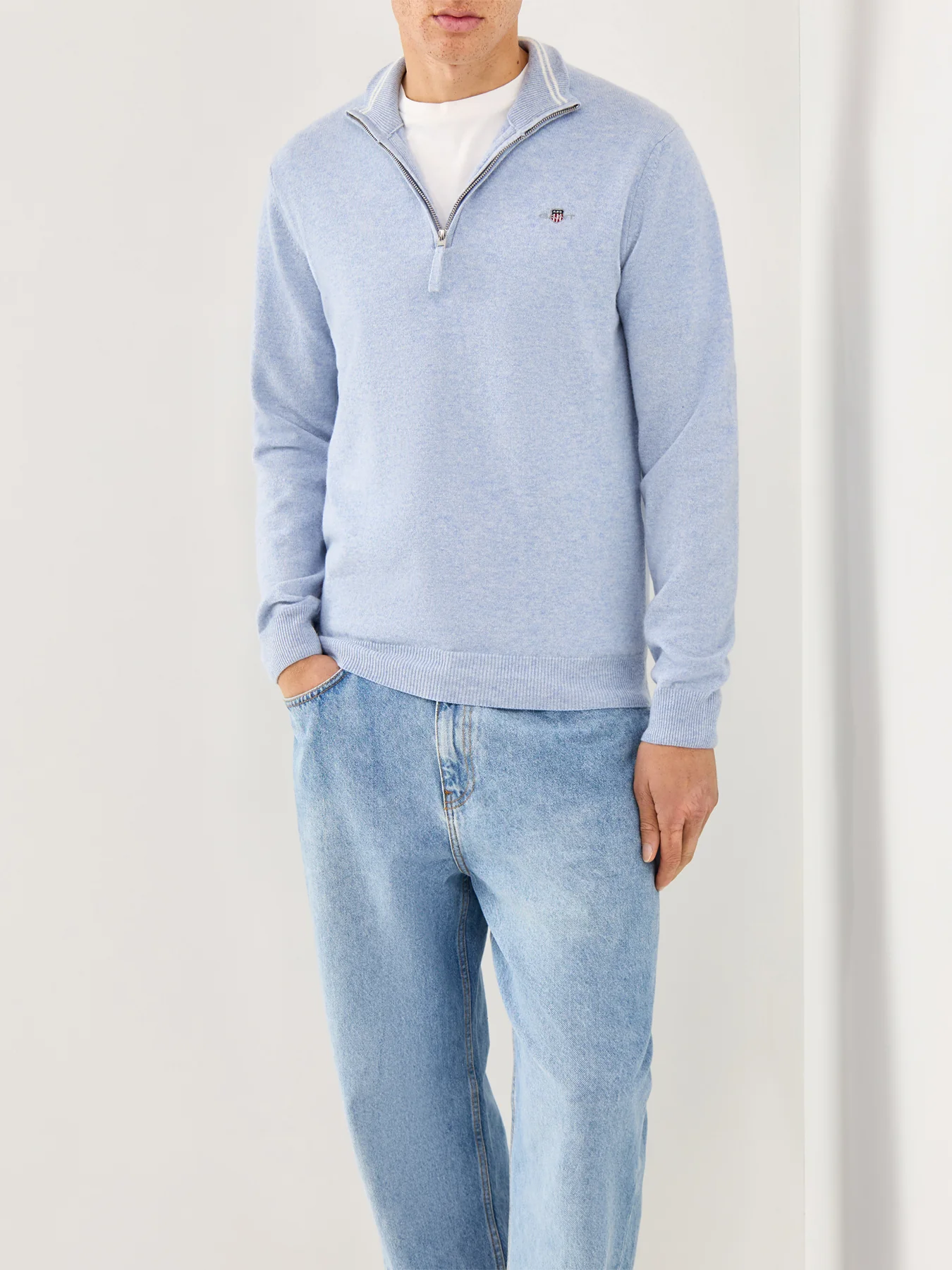 Superfine Lambswool Half-Zip Jumper Light Blue Melange - Image 4