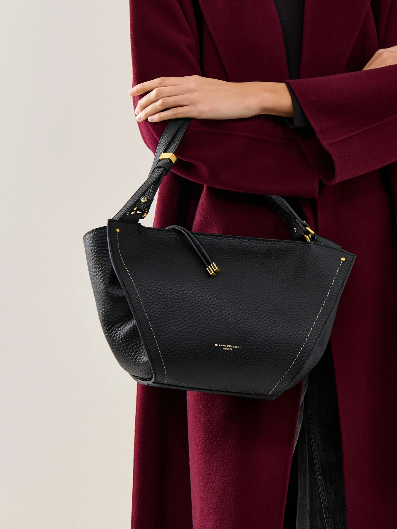 Bloom Structured Leather Tote Bag Black - Image 2