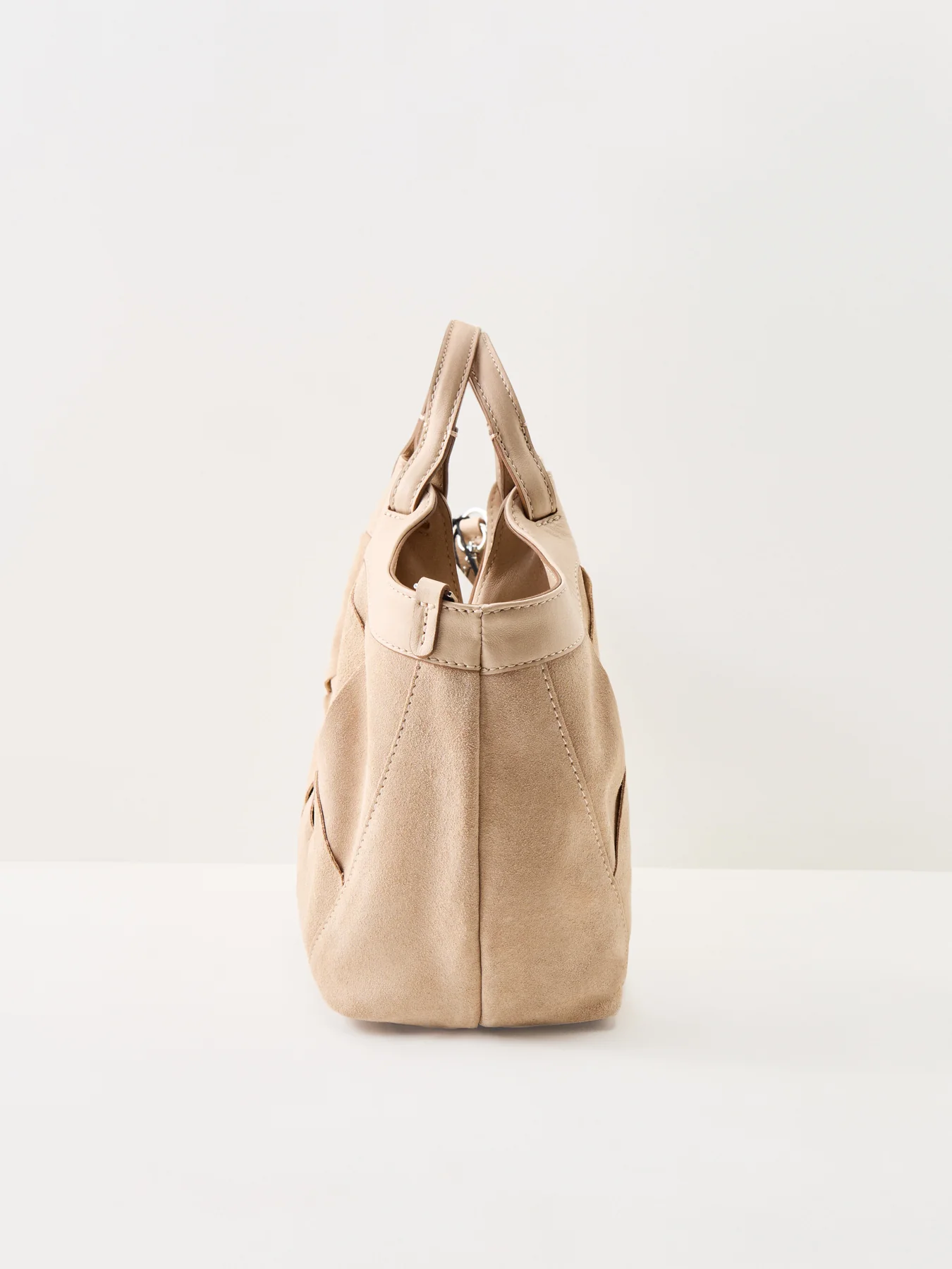 Dua Suede Medium Shoulder Tote Beige - Image 4
