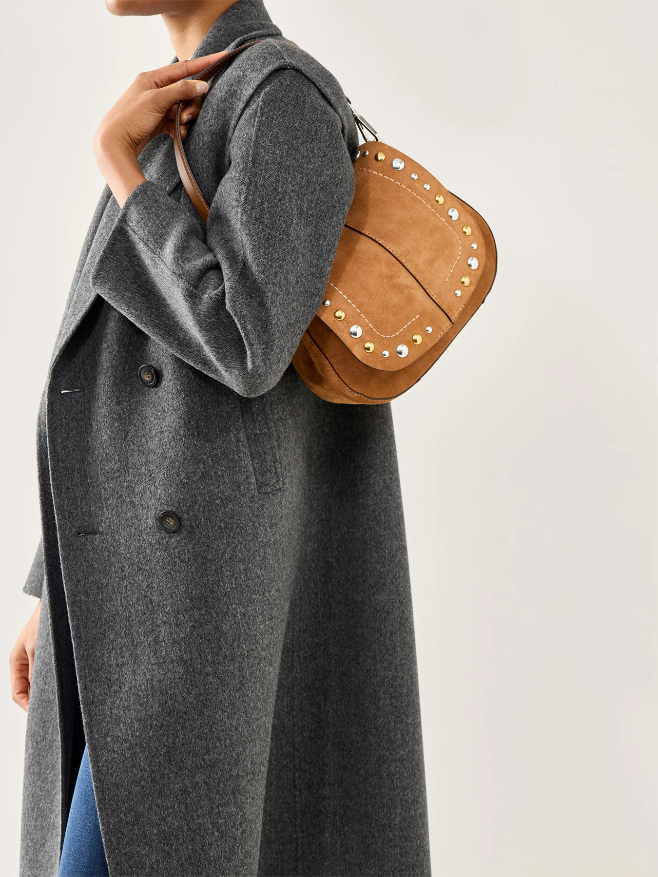 Helena Round Suede Studs Crossbody Tan - Image 2