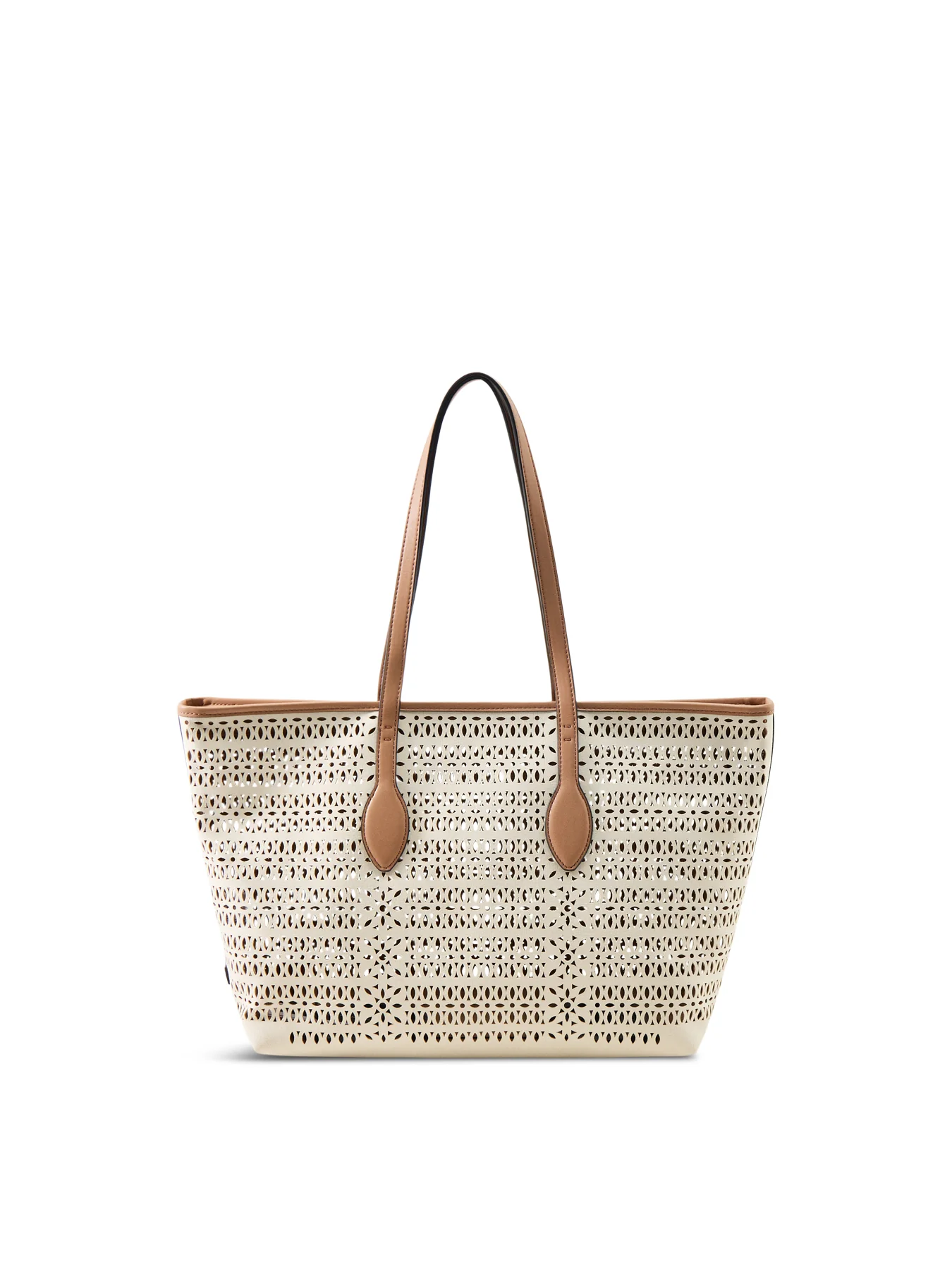 Mashup Laser Cut Leather Tote Bag Cream