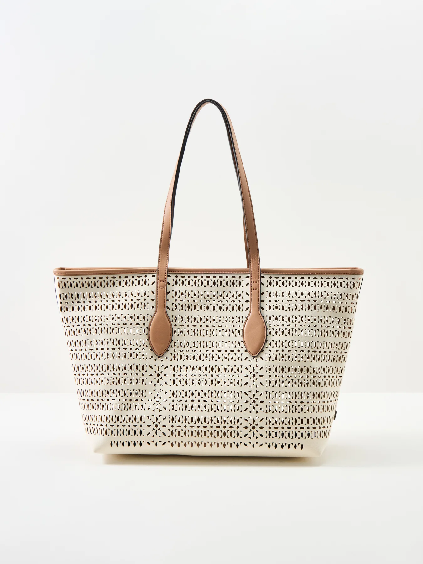 Mashup Laser Cut Leather Tote Bag Cream - Image 3