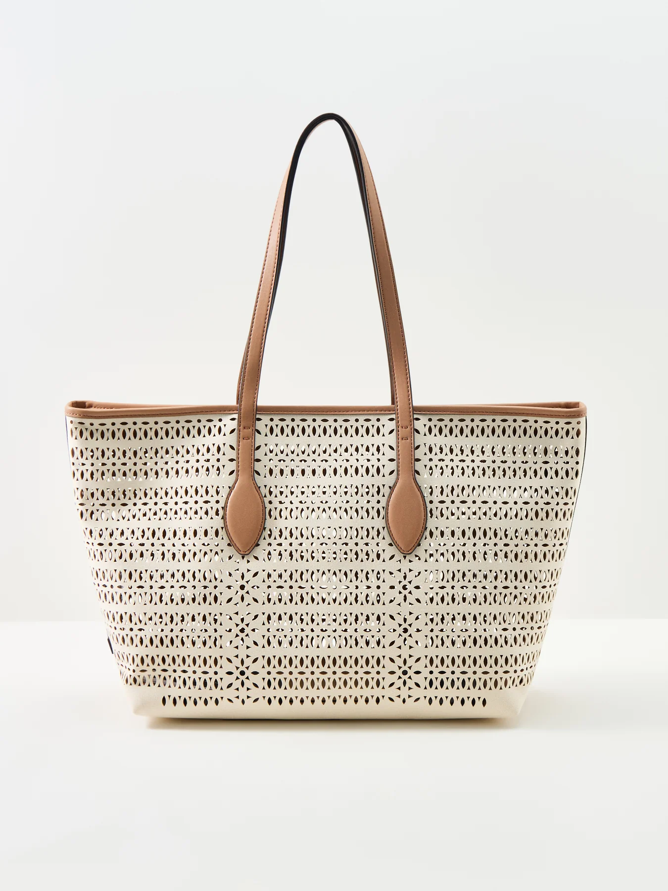 Mashup Laser Cut Leather Tote Bag Cream - Image 6