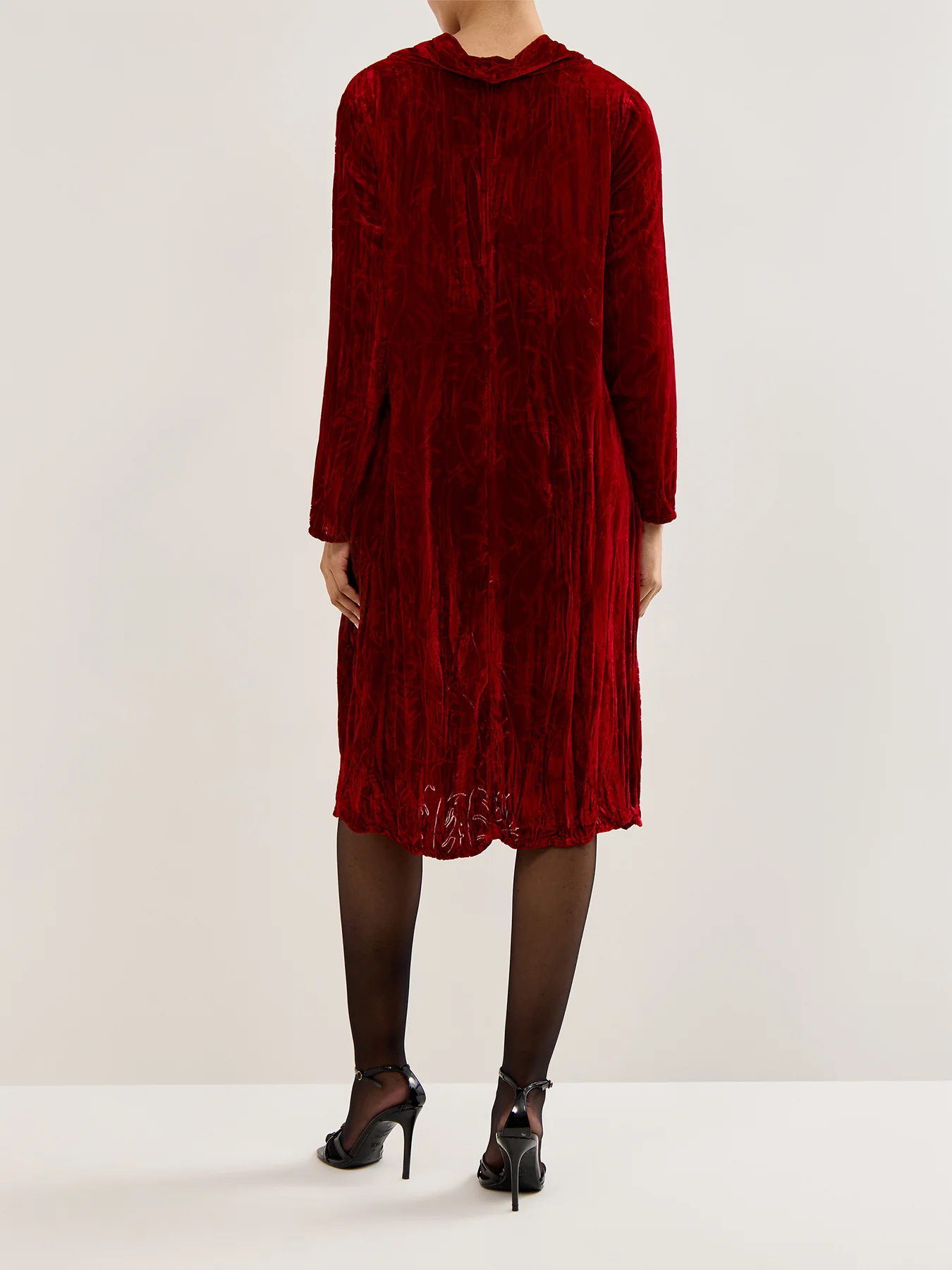 Leaf Print Devoré Dress Cherry Red - Image 5