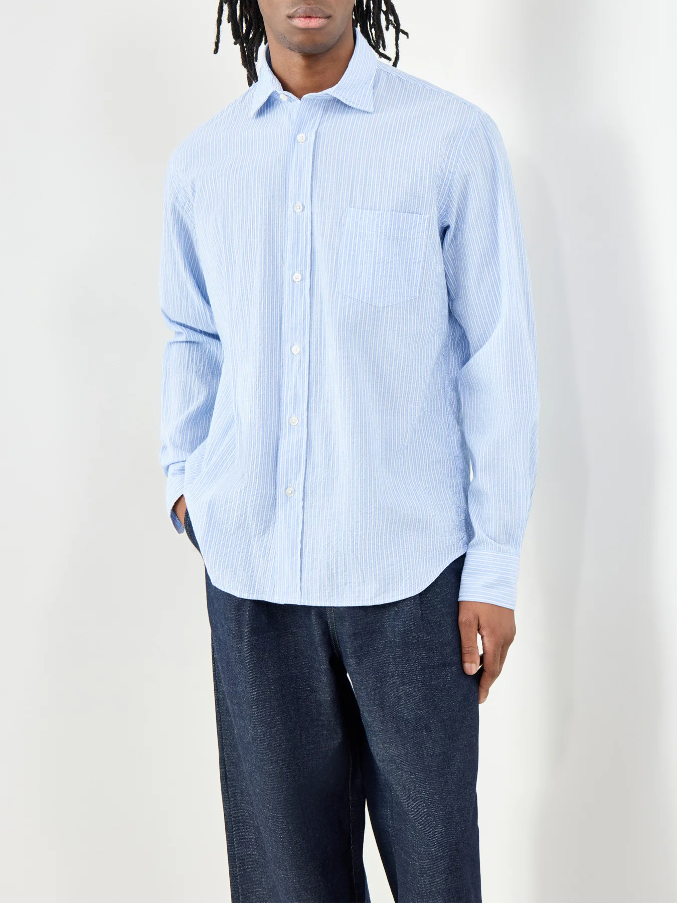 Striped Cotton Shirt Blue - Image 4
