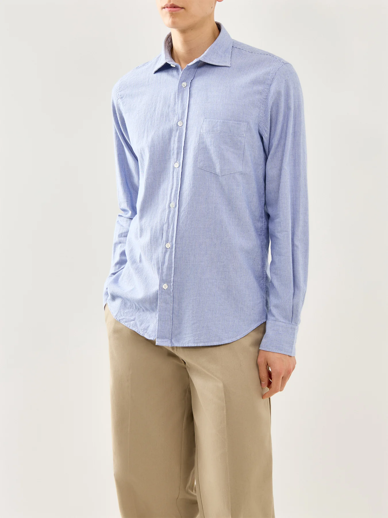Light Twill Indigo Stripe Shirt Blue - Image 4