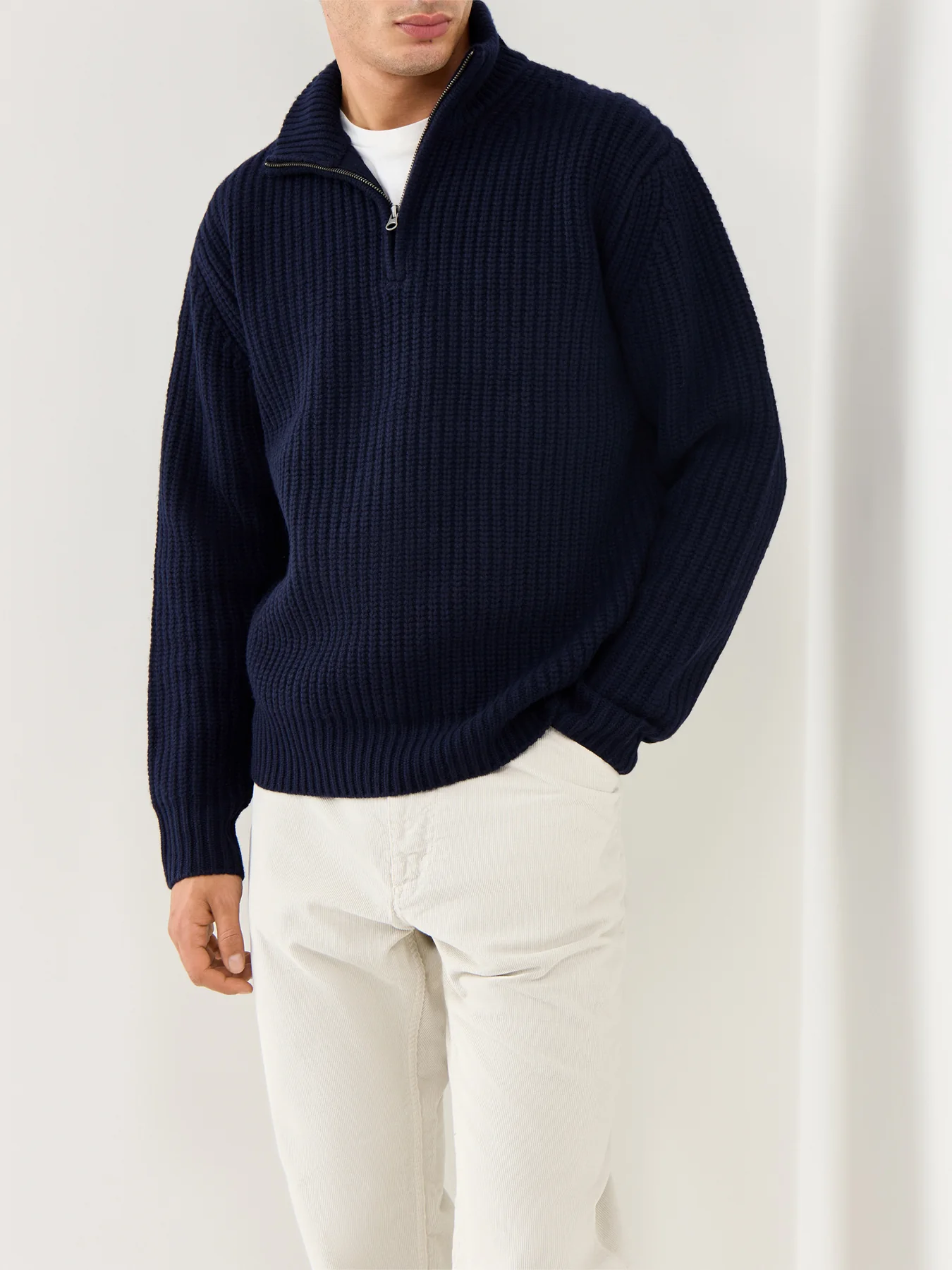 Rib Trucker Men Knitted Pullover Navy - Image 4
