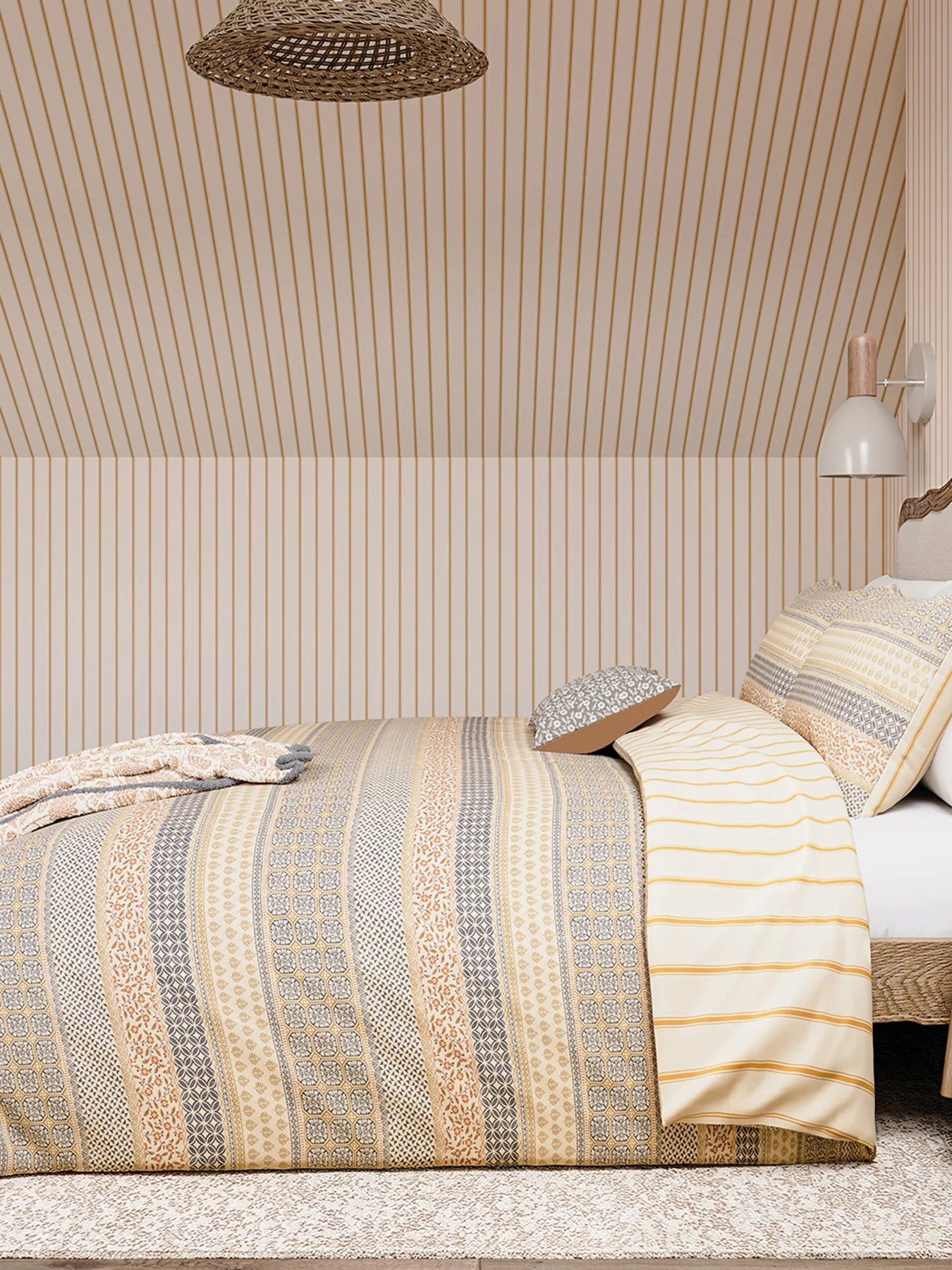 Graphite/Copper Folk Stripe Cover Set Superking