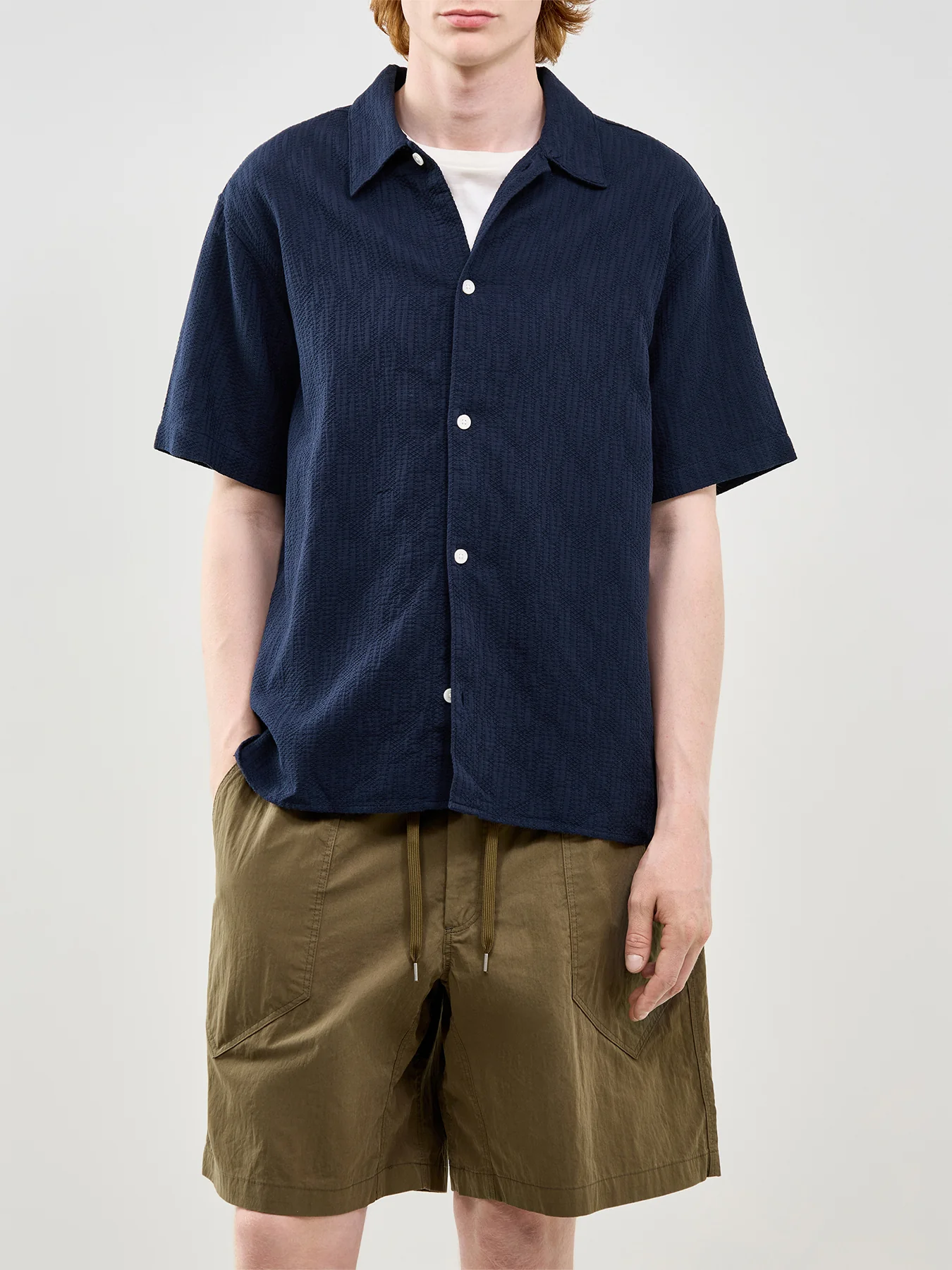 Jormontauk Wavy Texture Short Sleeve Shirt Navy - Image 4