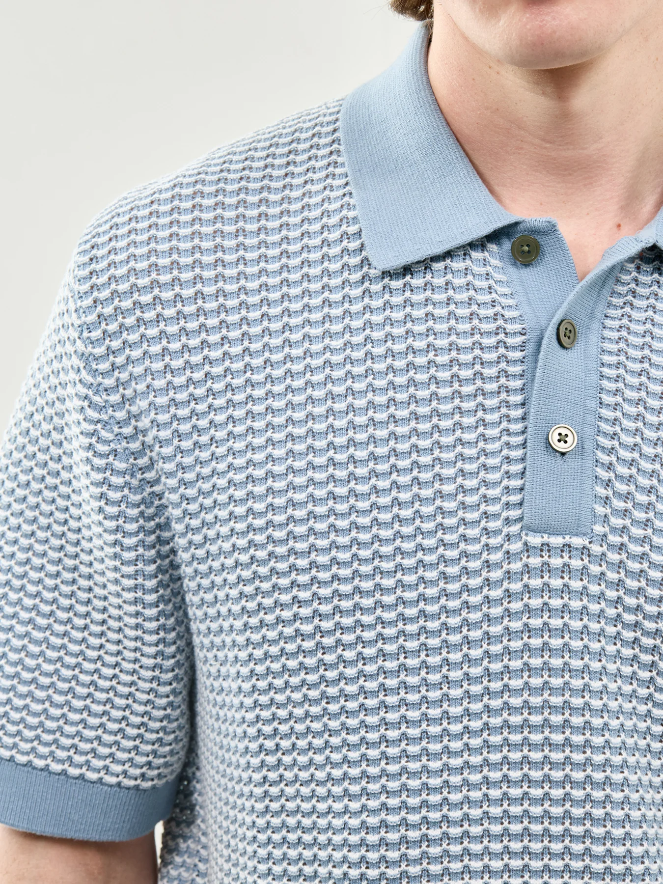 Knitted Polo Shirt Blue - Image 3