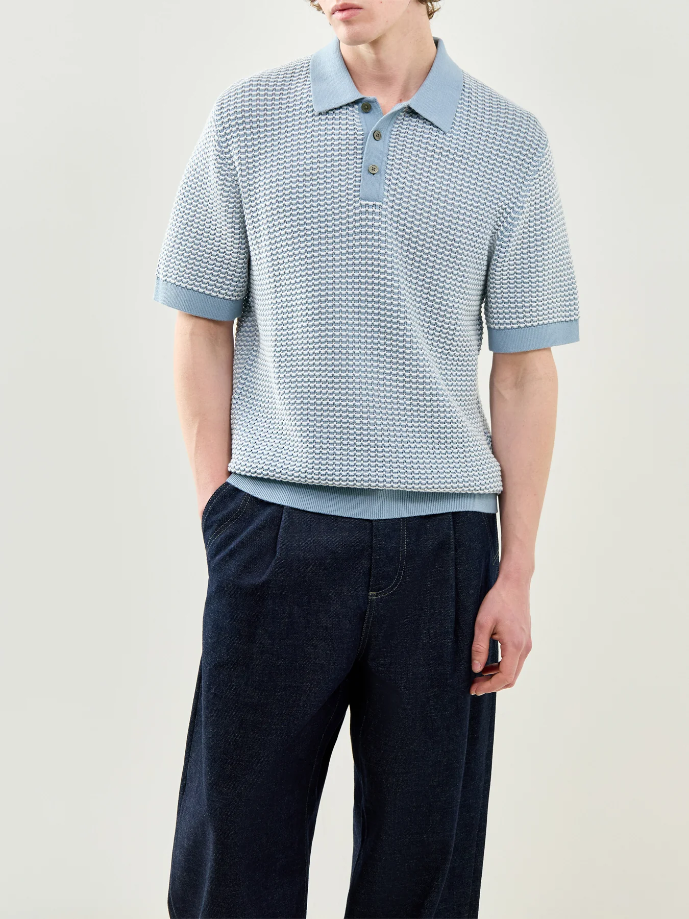 Knitted Polo Shirt Blue - Image 4