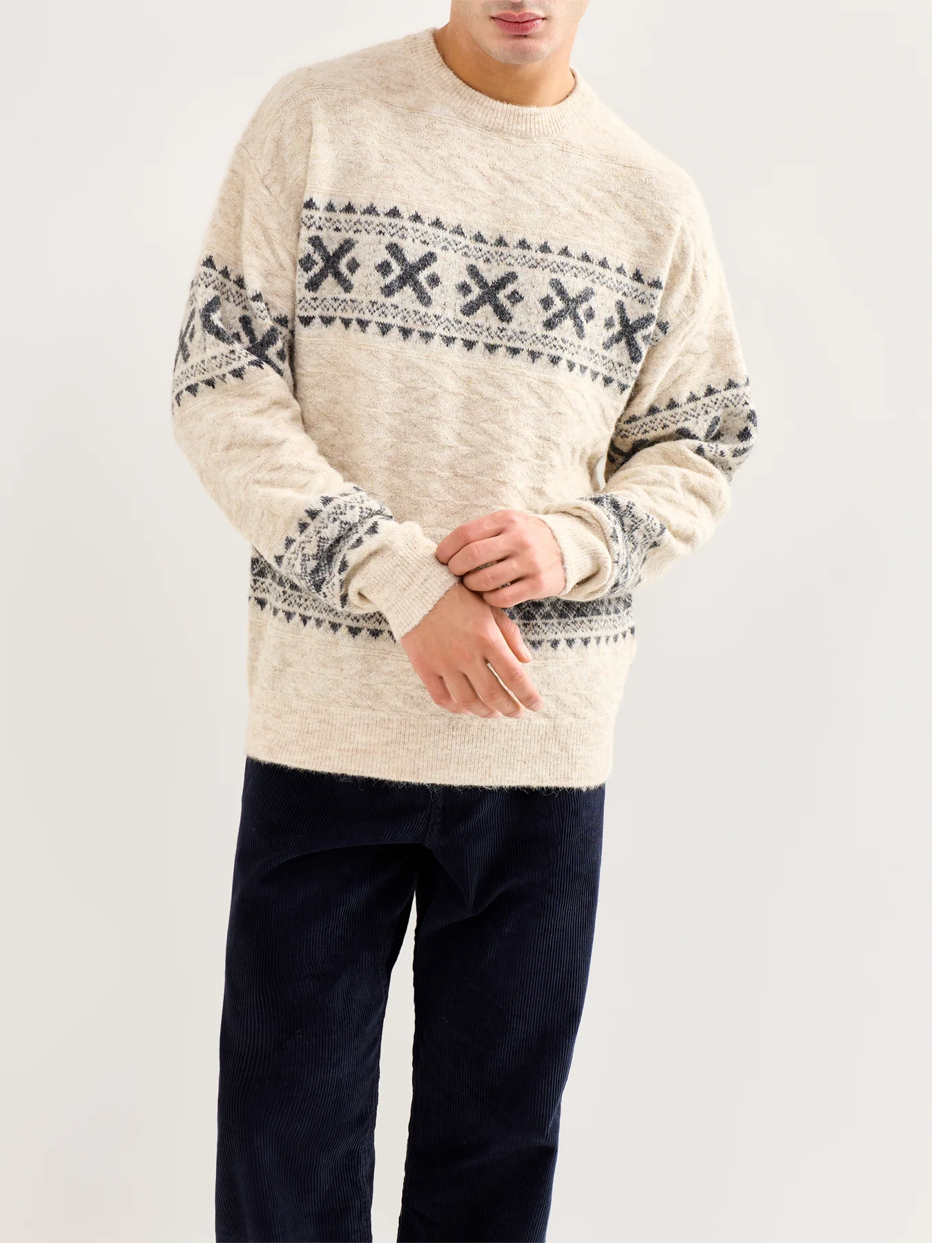 Lumax Fairisle Knit Crew Neck Jumper Brown - Image 4