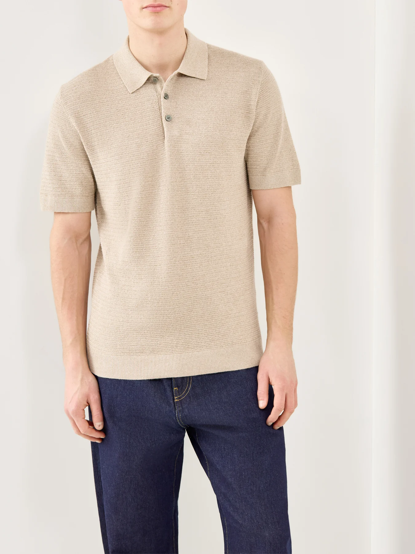 Knit Polo Shirt Beige - Image 4