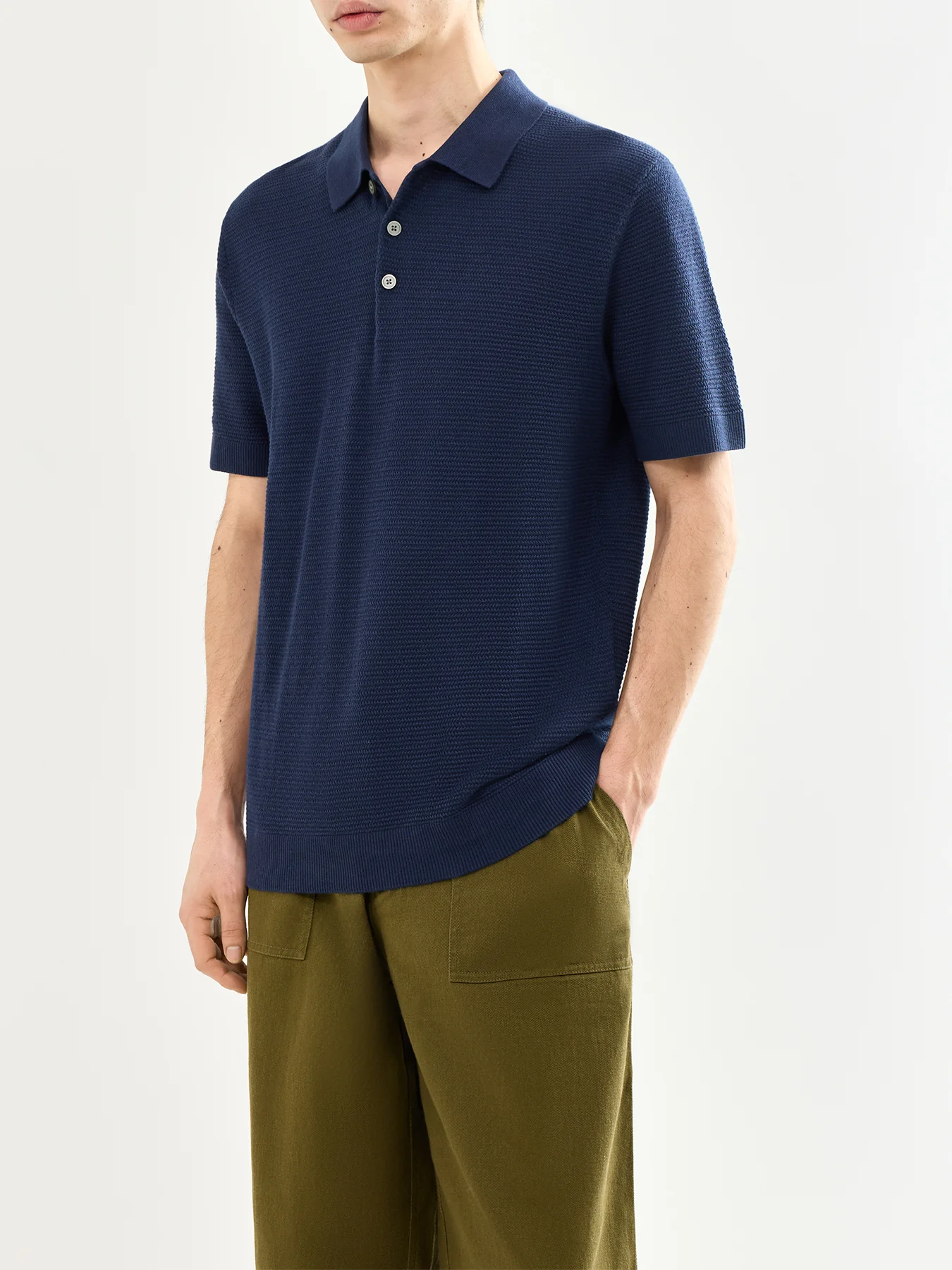 Knit Polo Shirt Navy - Image 4