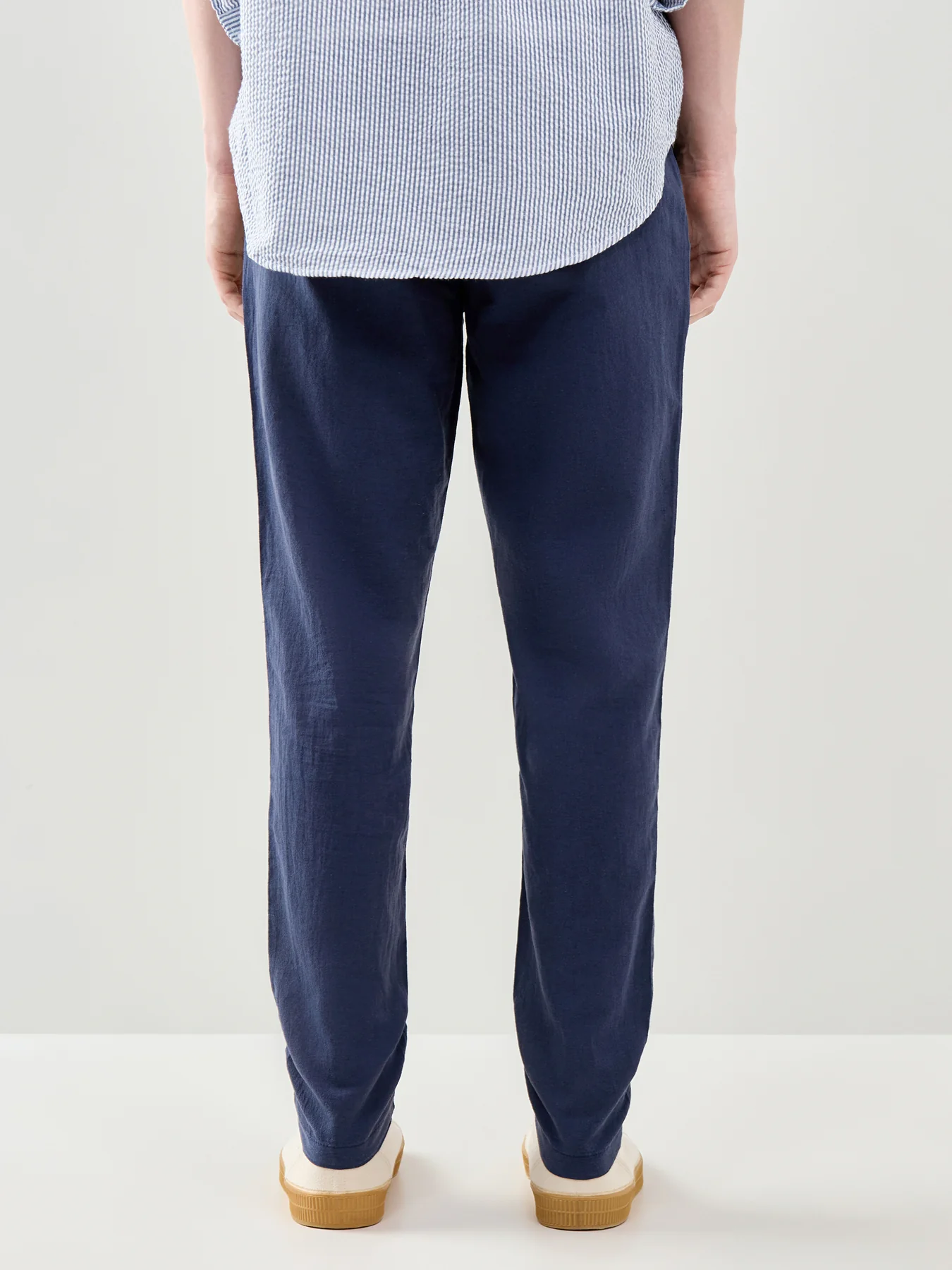 Linen Blend Chino Trousers Navy - Image 5