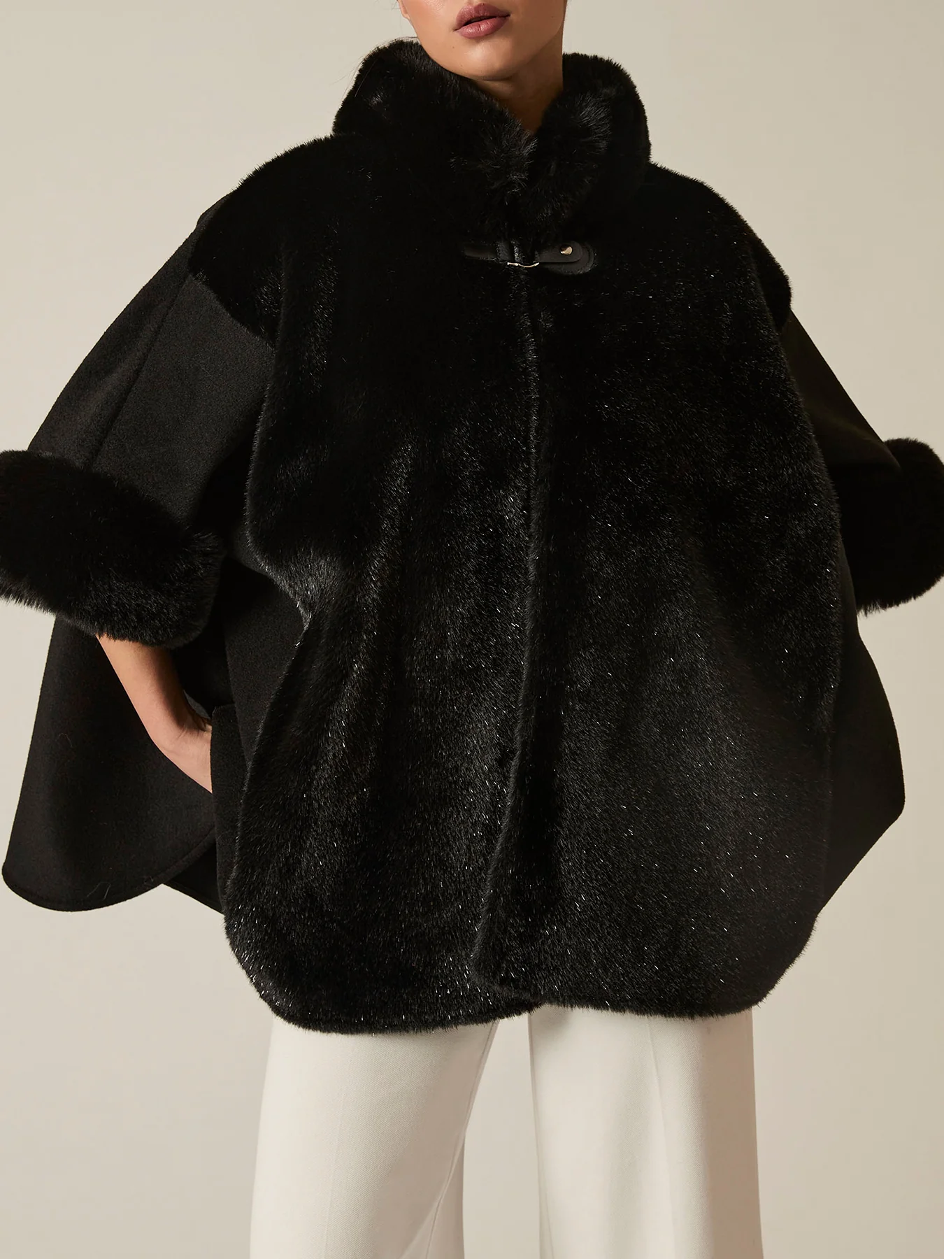 Faux Fur Cape Black - Image 4