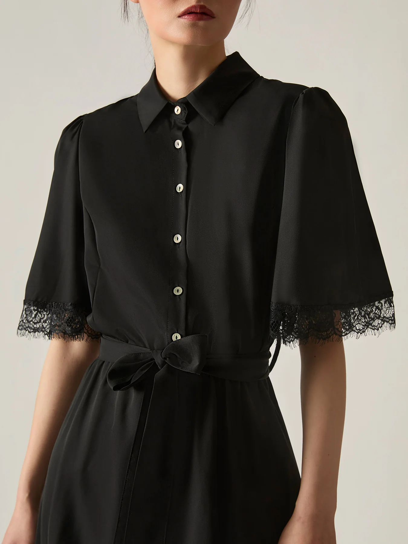 Lace Hem A-Line Dress Black - Image 3