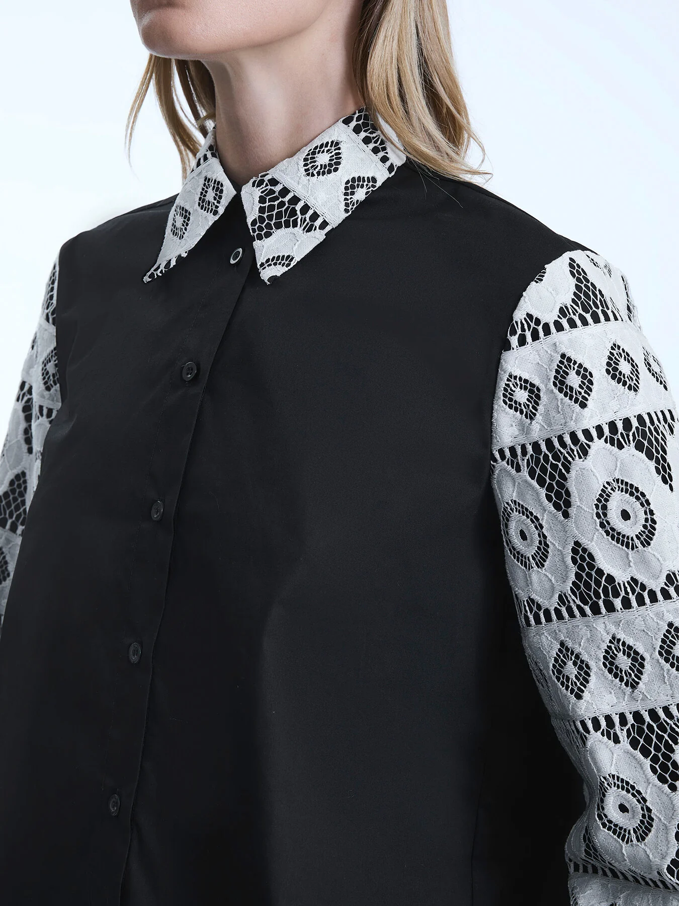 Crochet Sleeves Shirt Black - Image 3