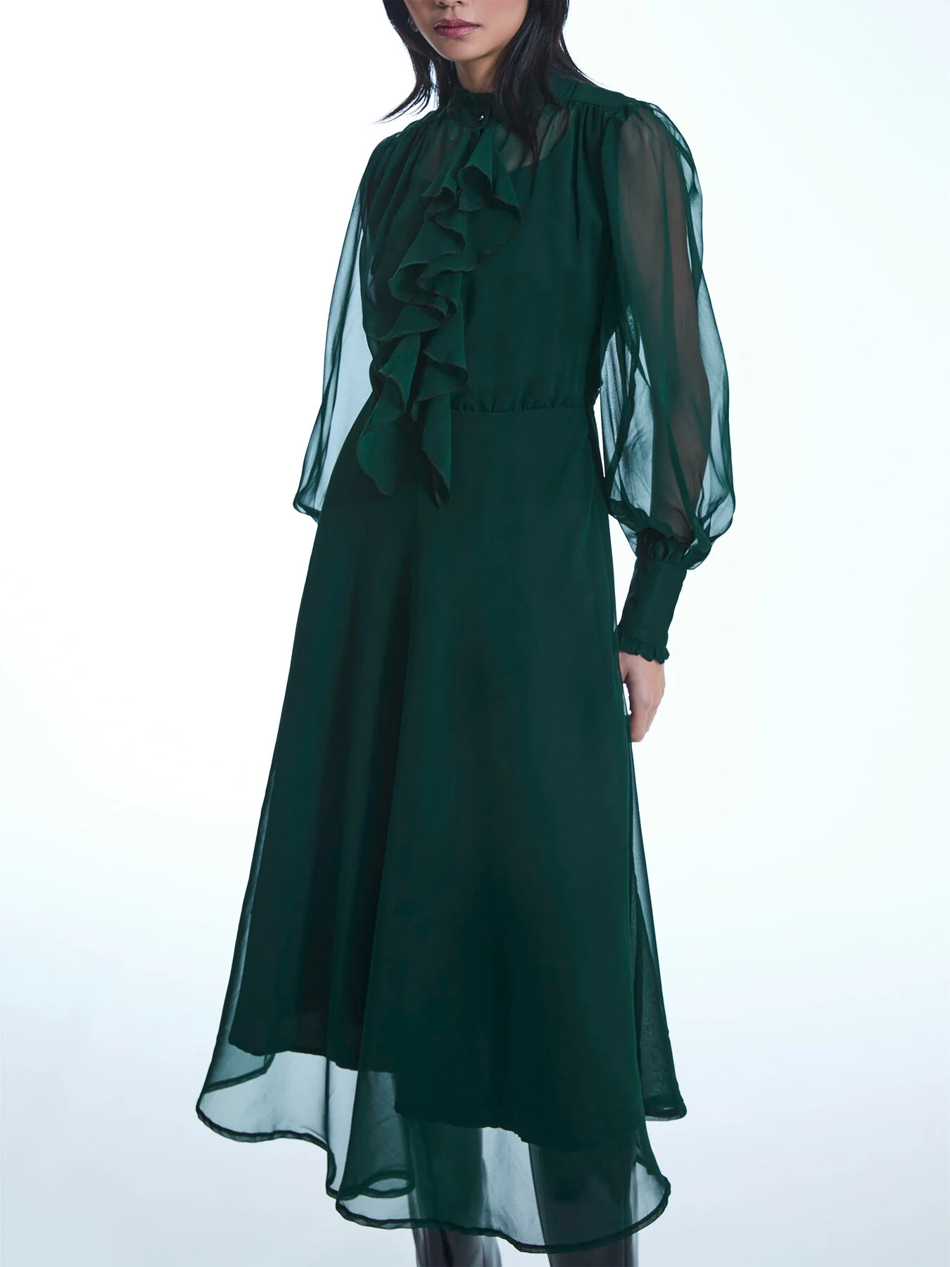 Green Ruffle Shift Midi Dress - Image 5