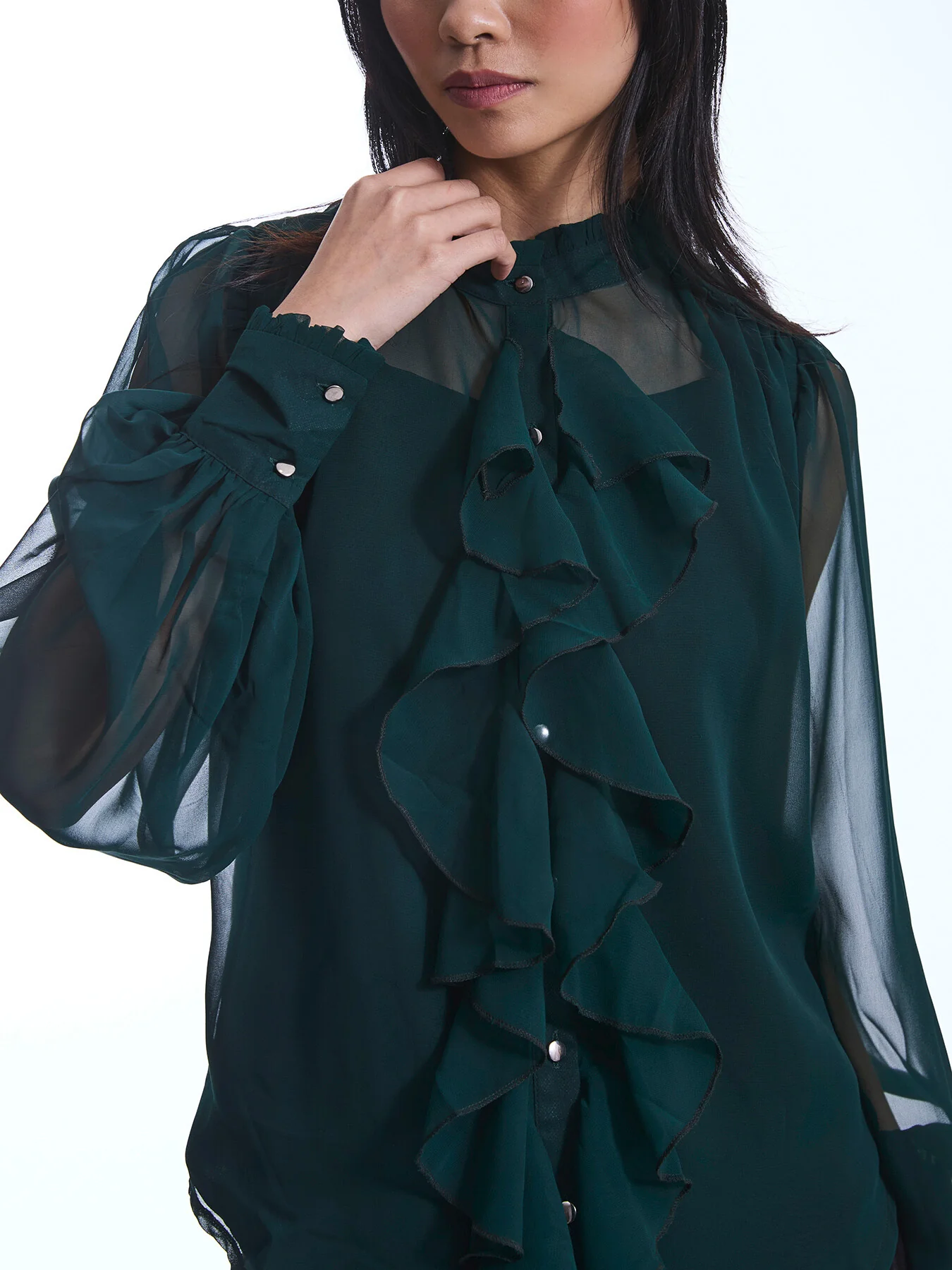 Ruffle Shift Green Shirt - Image 4