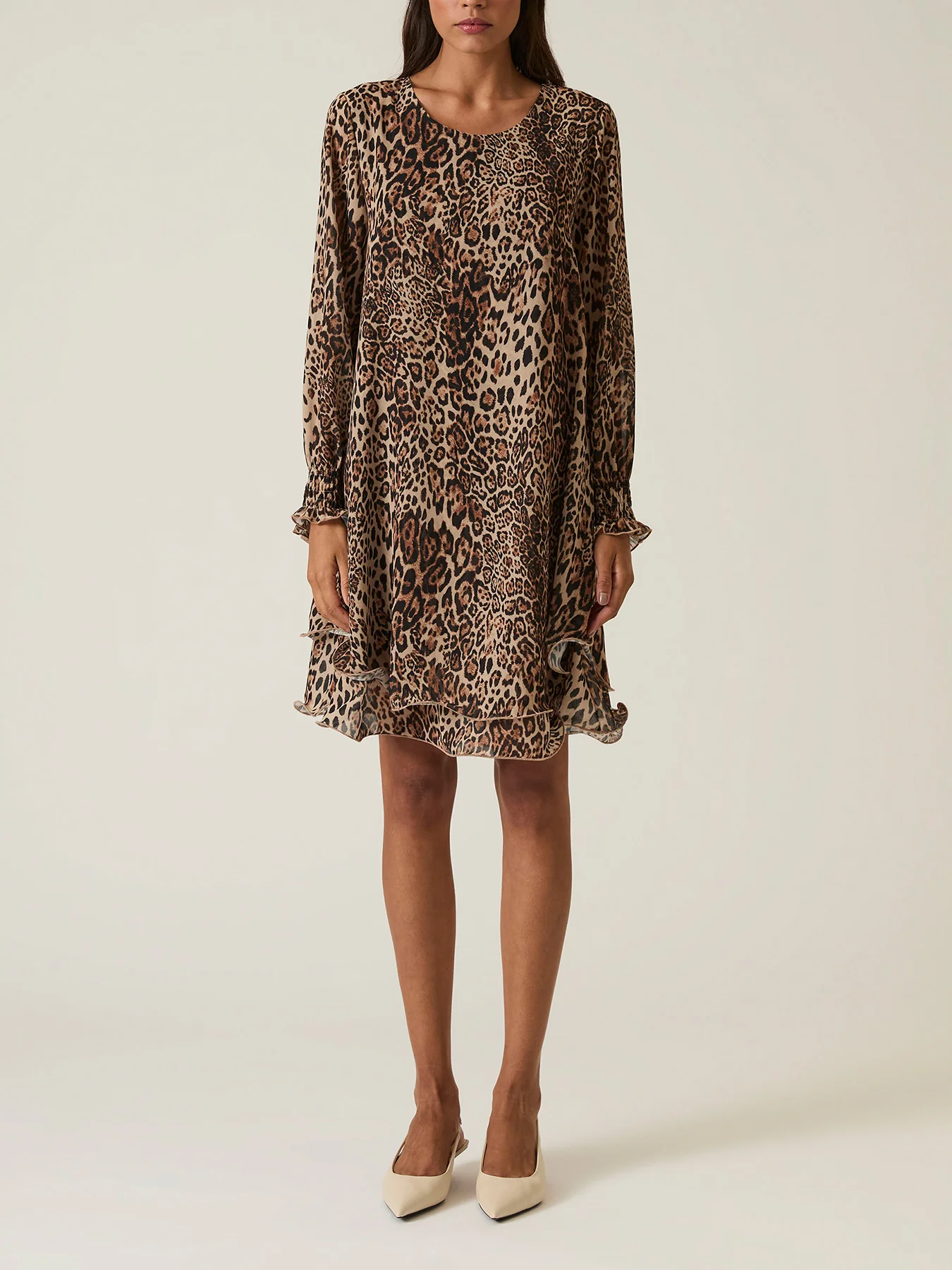 Leopard Wave Hem Midi Dress Brown - Image 4