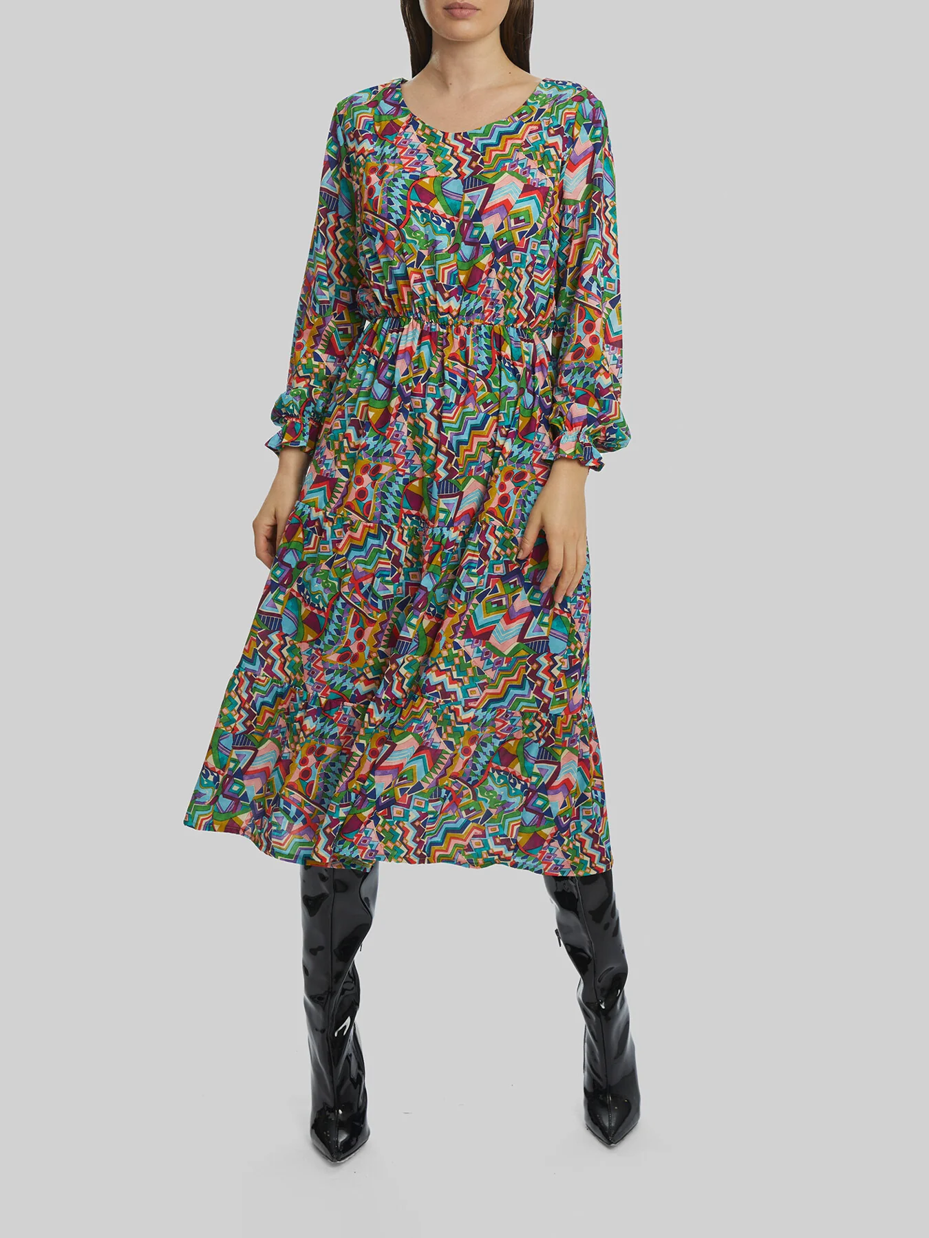Printed V-Neck Tiered Midi Dress - Image 2