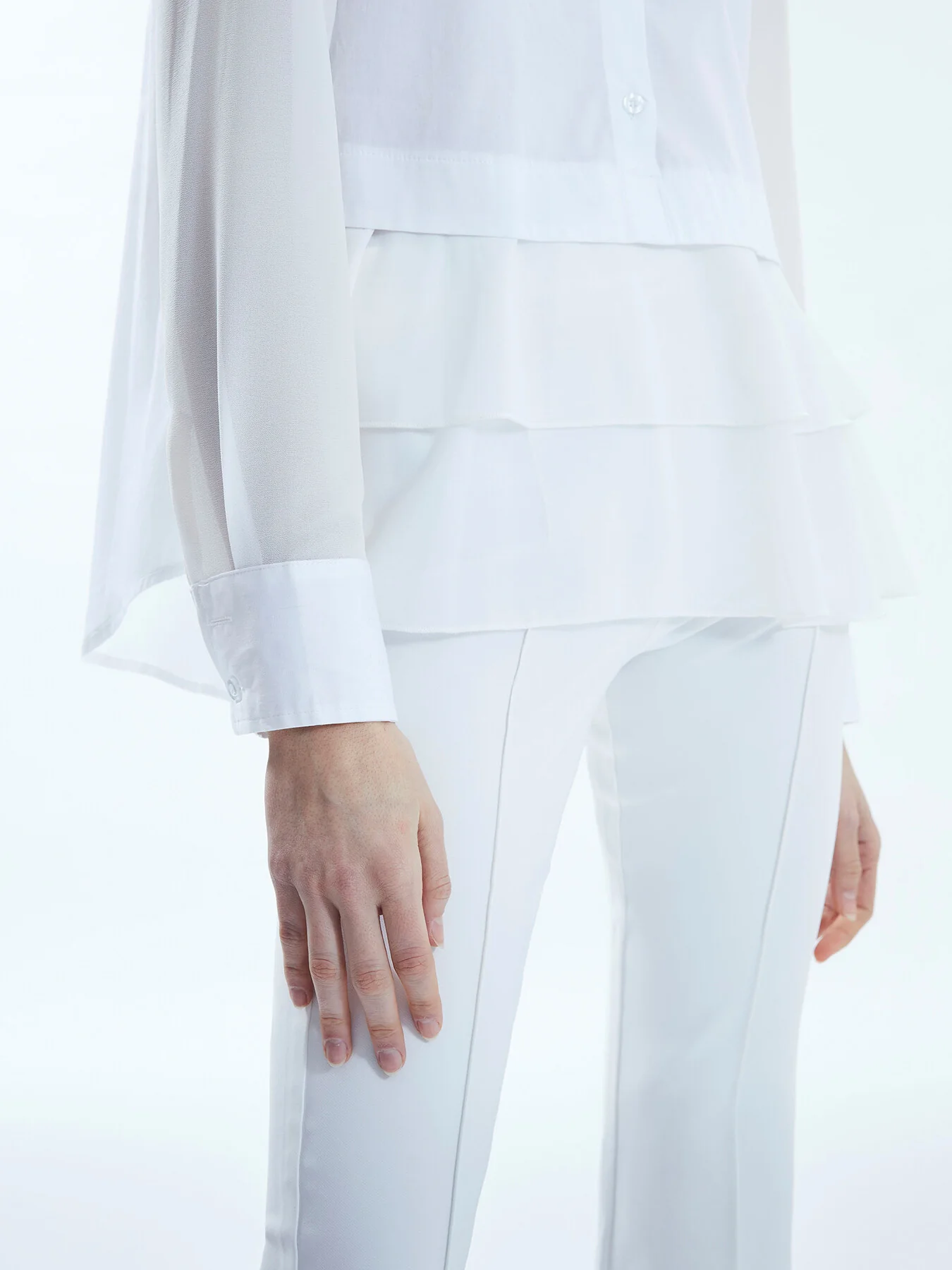 Sheer Sleeve Ruffle Shirt - Image 3
