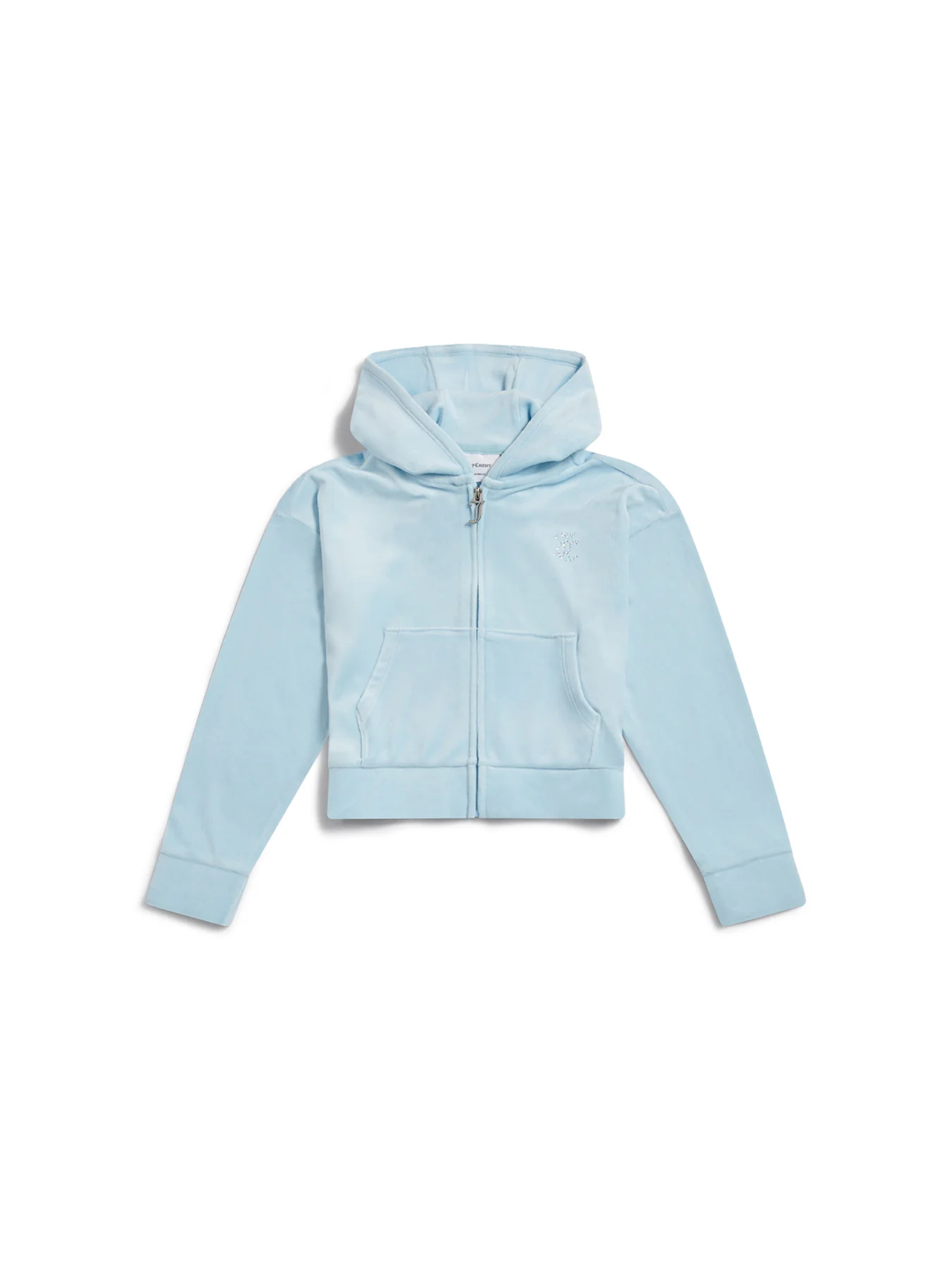 Kids' Cropped Velour Diamante Zip Hoodie Blue