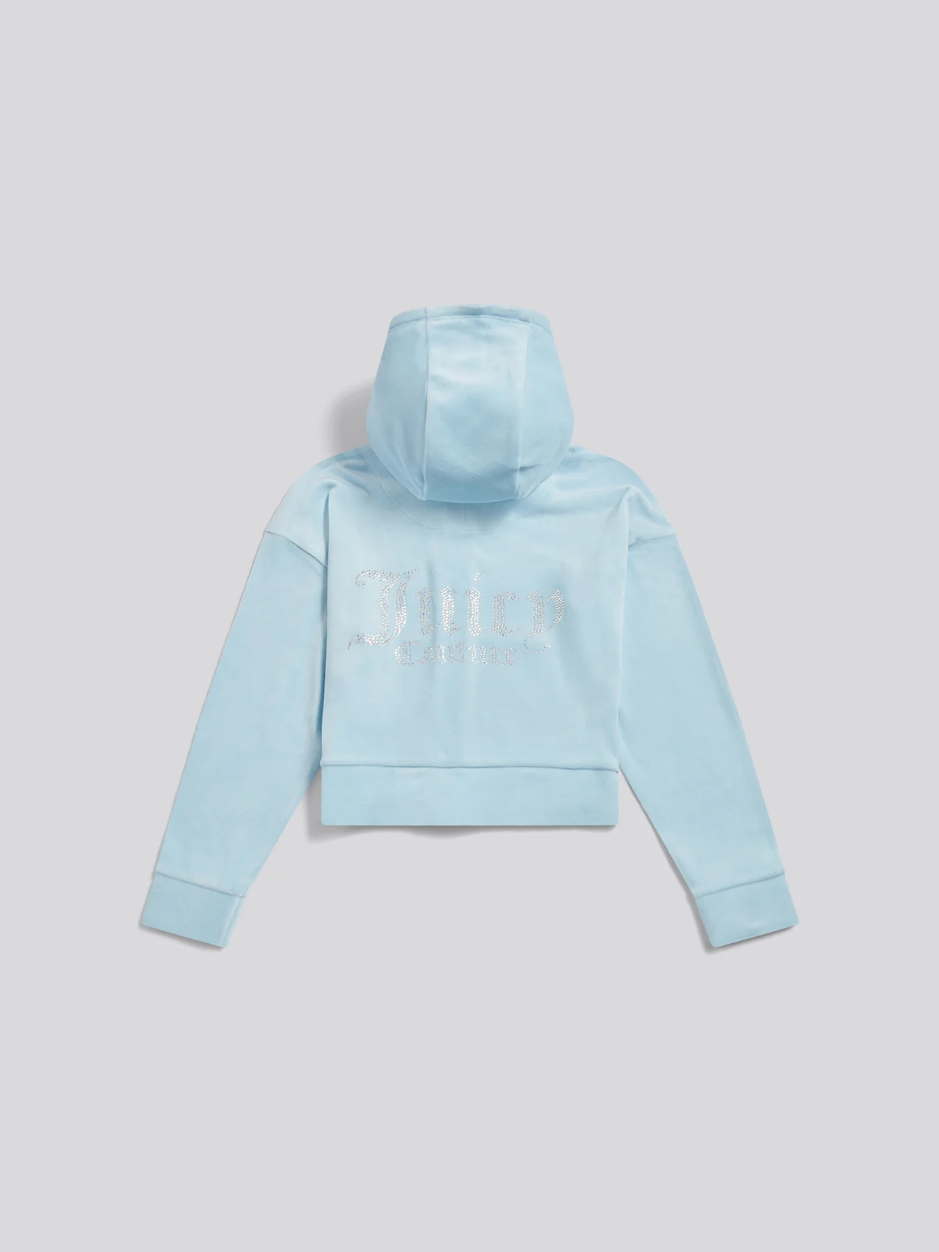 Kids' Cropped Velour Diamante Zip Hoodie Blue - Image 2