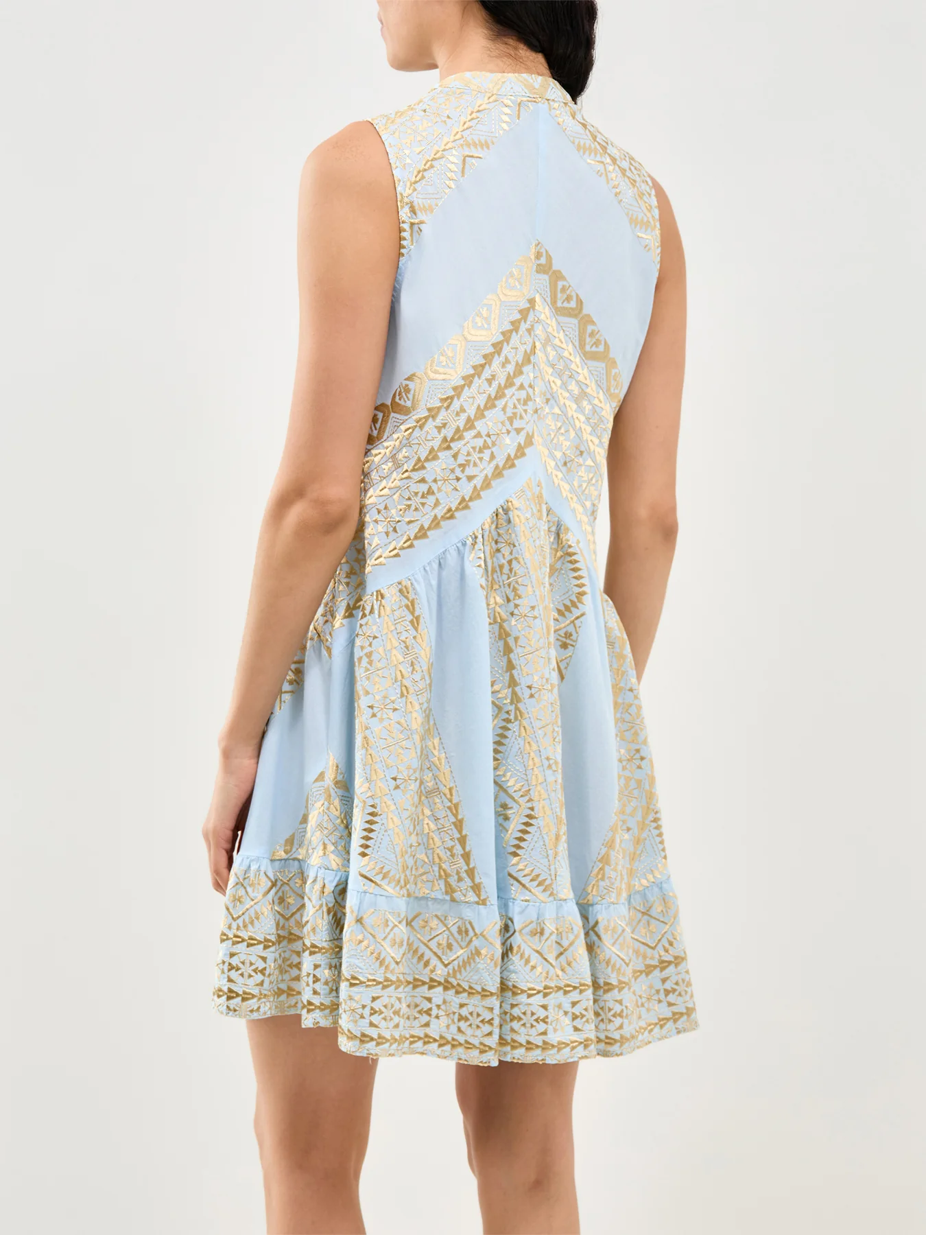 Classic Triangle Sleeveless V Neck Mini Dress Blue - Image 5